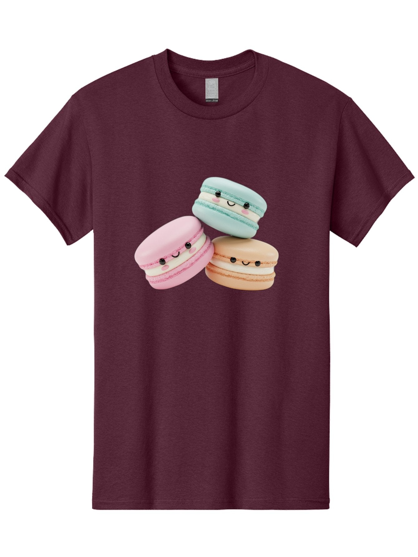 Macarons-With-Faces Men'S Graphic Tee, 100% Cotton, Comfortable Casual Summer Wear, Machine Washable, Pink Macaron, Blue Macaron, Peach Macaron, Cute Desserts, Colorful Treats, Plush Macarons, Sweet Pastries, Adorable Faces, Smiling Macarons, Baa960 11