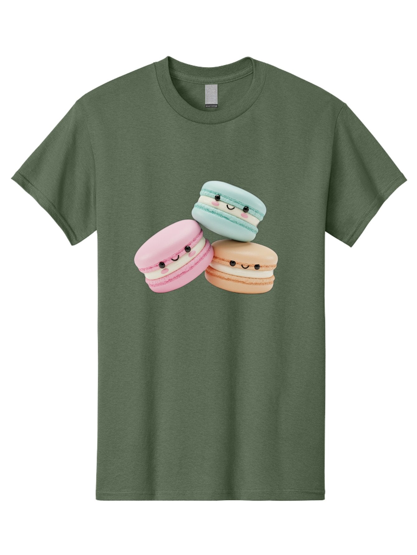 Macarons-With-Faces Men'S Graphic Tee, 100% Cotton, Comfortable Casual Summer Wear, Machine Washable, Pink Macaron, Blue Macaron, Peach Macaron, Cute Desserts, Colorful Treats, Plush Macarons, Sweet Pastries, Adorable Faces, Smiling Macarons, Baa960 6