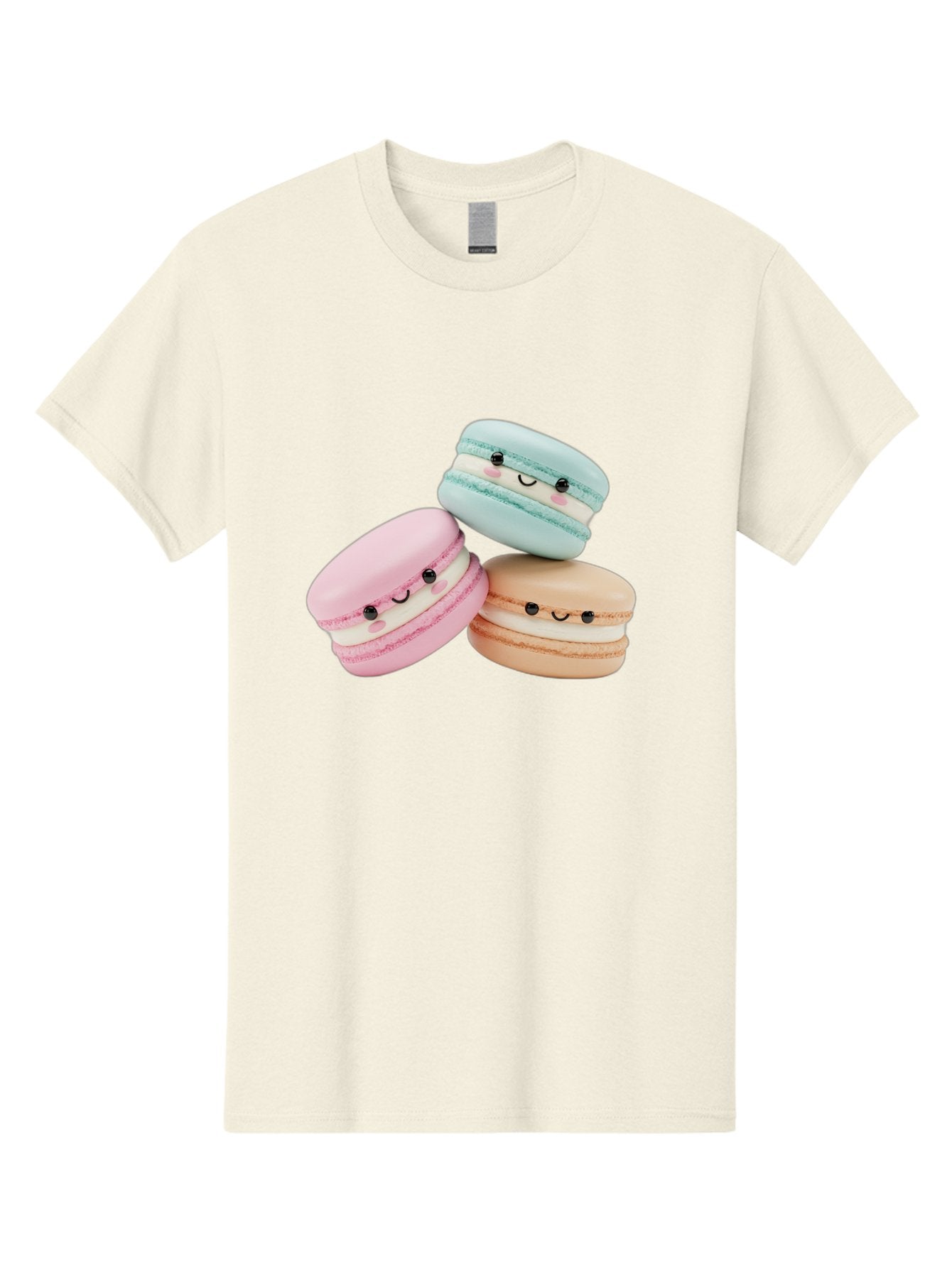 Macarons-With-Faces Men'S Graphic Tee, 100% Cotton, Comfortable Casual Summer Wear, Machine Washable, Pink Macaron, Blue Macaron, Peach Macaron, Cute Desserts, Colorful Treats, Plush Macarons, Sweet Pastries, Adorable Faces, Smiling Macarons, Baa960 5
