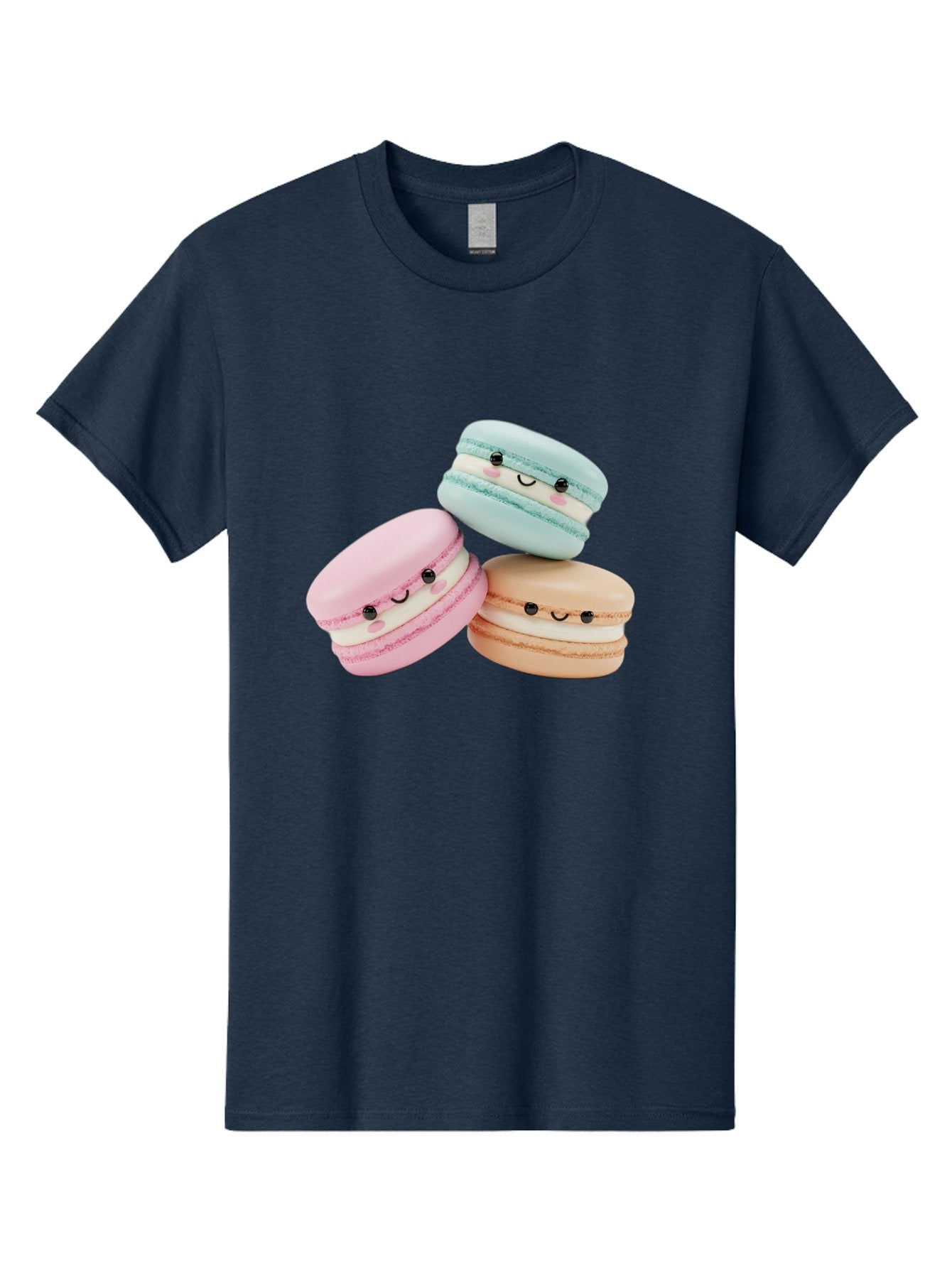 Macarons-With-Faces Men'S Graphic Tee, 100% Cotton, Comfortable Casual Summer Wear, Machine Washable, Pink Macaron, Blue Macaron, Peach Macaron, Cute Desserts, Colorful Treats, Plush Macarons, Sweet Pastries, Adorable Faces, Smiling Macarons, Baa960 15