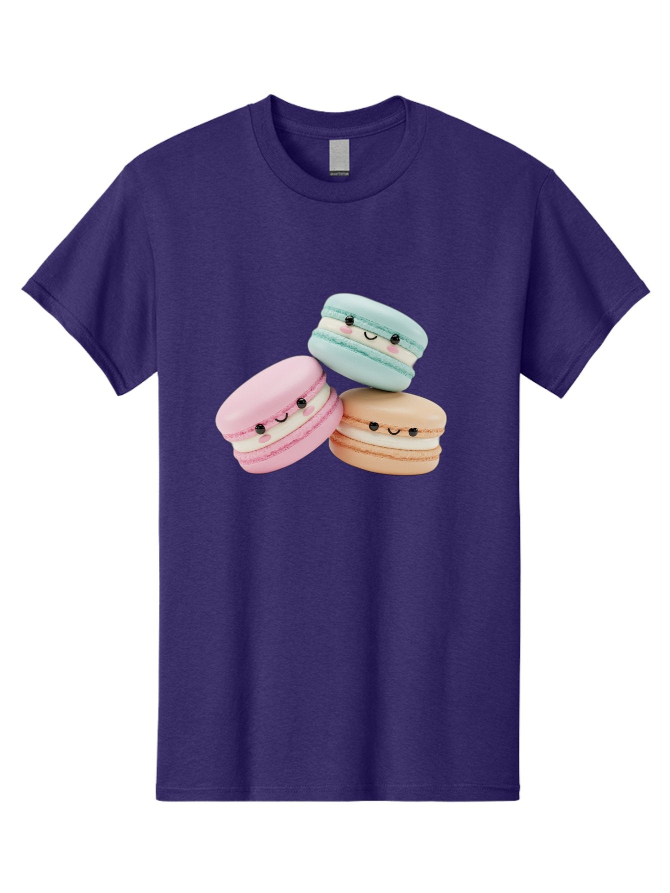 Macarons-With-Faces Men'S Graphic Tee, 100% Cotton, Comfortable Casual Summer Wear, Machine Washable, Pink Macaron, Blue Macaron, Peach Macaron, Cute Desserts, Colorful Treats, Plush Macarons, Sweet Pastries, Adorable Faces, Smiling Macarons, Baa960 3