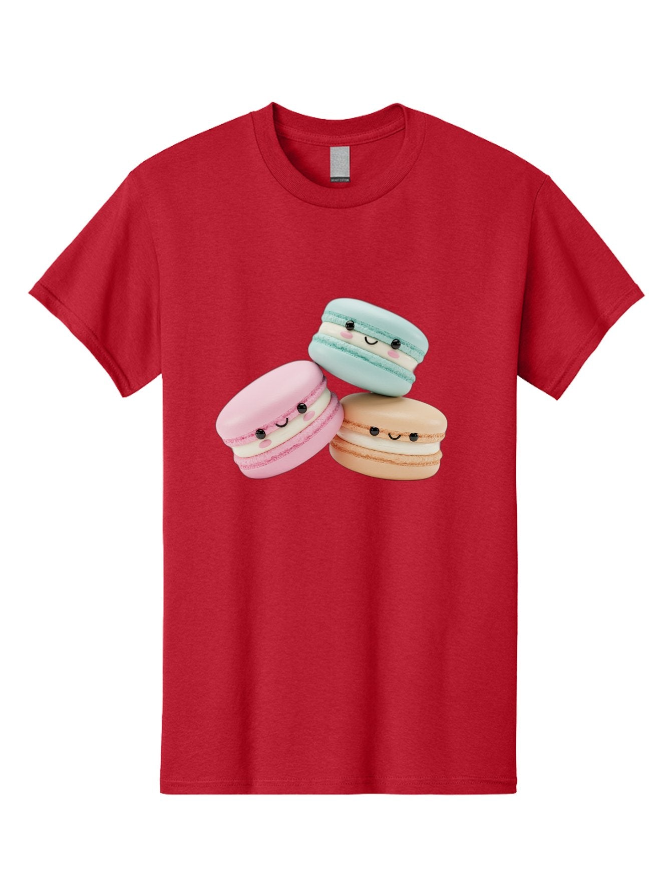 Macarons-With-Faces Men'S Graphic Tee, 100% Cotton, Comfortable Casual Summer Wear, Machine Washable, Pink Macaron, Blue Macaron, Peach Macaron, Cute Desserts, Colorful Treats, Plush Macarons, Sweet Pastries, Adorable Faces, Smiling Macarons, Baa960 12