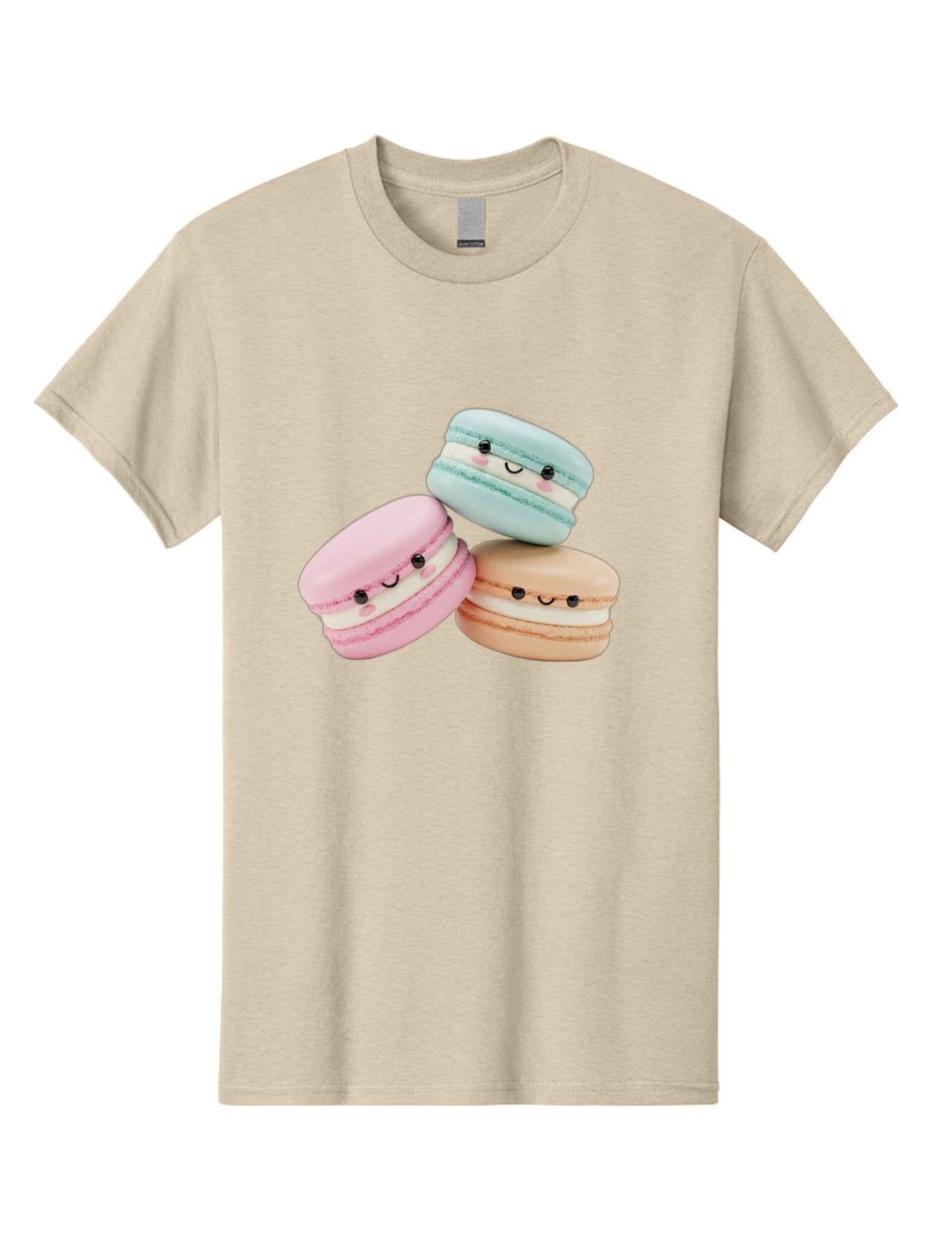 Macarons-With-Faces Men'S Graphic Tee, 100% Cotton, Comfortable Casual Summer Wear, Machine Washable, Pink Macaron, Blue Macaron, Peach Macaron, Cute Desserts, Colorful Treats, Plush Macarons, Sweet Pastries, Adorable Faces, Smiling Macarons, Baa960 4
