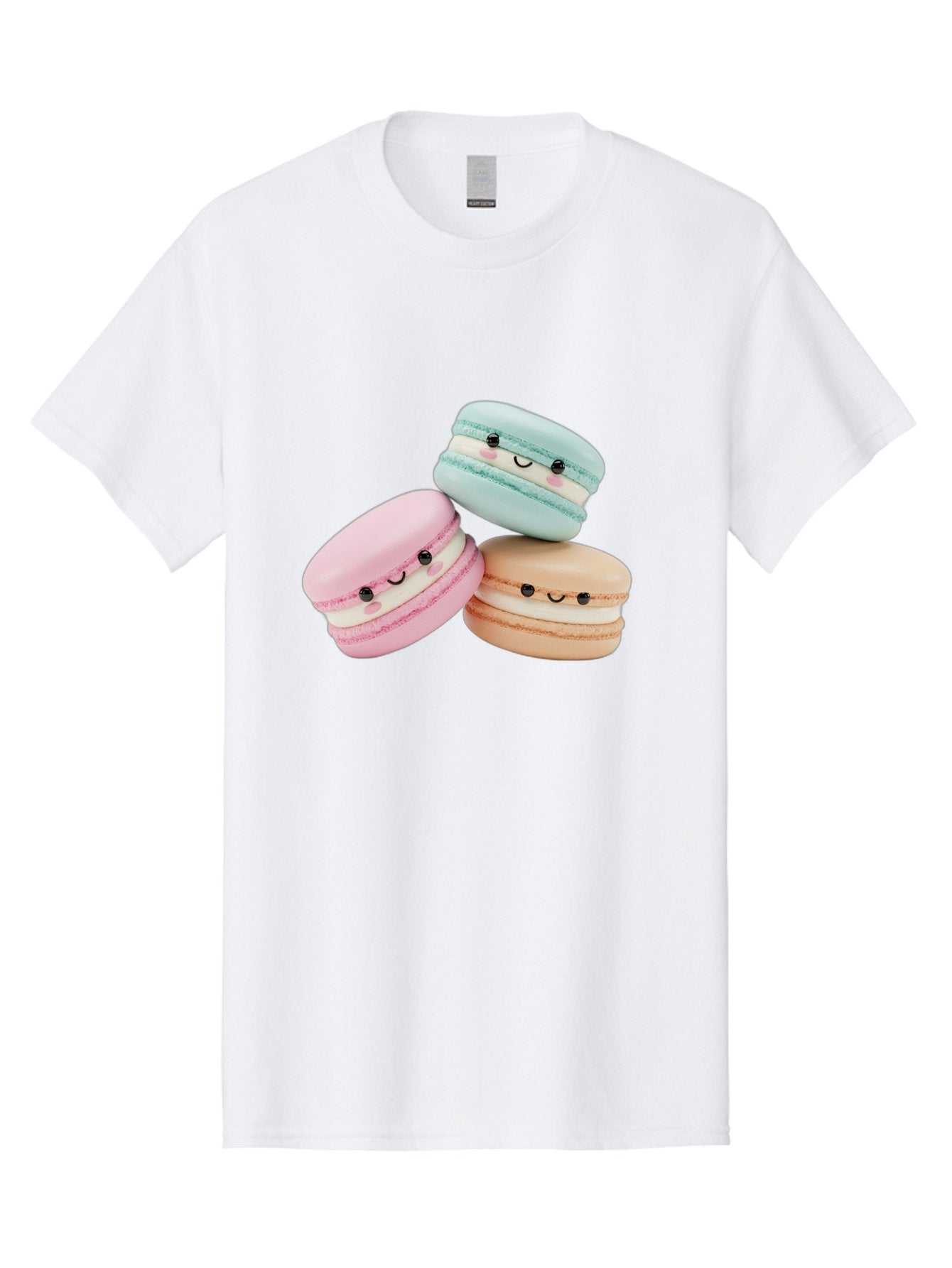 Macarons-With-Faces Men'S Graphic Tee, 100% Cotton, Comfortable Casual Summer Wear, Machine Washable, Pink Macaron, Blue Macaron, Peach Macaron, Cute Desserts, Colorful Treats, Plush Macarons, Sweet Pastries, Adorable Faces, Smiling Macarons, Baa960 14