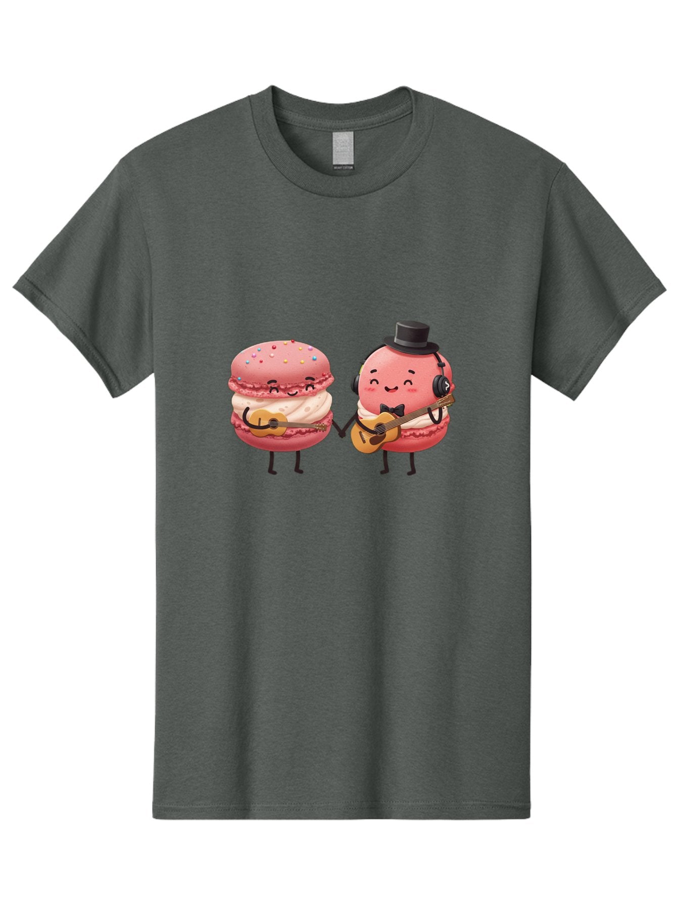 Macarons-With-Instruments Men'S Graphic Tee, 100% Cotton, Comfortable Casual Summer Wear, Machine Washable, Cartoon Macarons, Pink Macarons With Guitars, Cute Desserts, Musical Treats, Whimsical Illustration, Sweet Duo, Colorful Sprinkles, Baa961 14