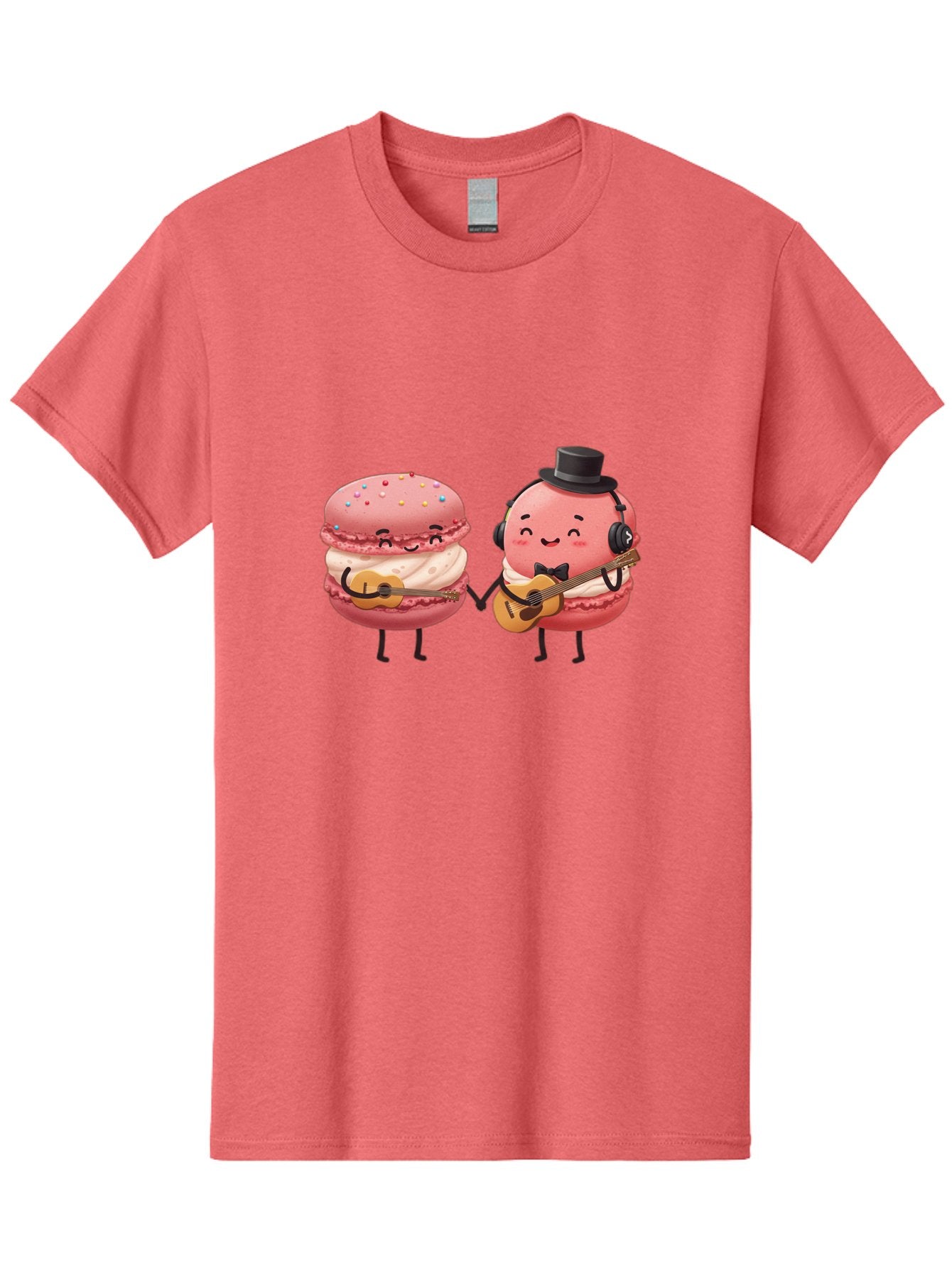 Macarons-With-Instruments Men'S Graphic Tee, 100% Cotton, Comfortable Casual Summer Wear, Machine Washable, Cartoon Macarons, Pink Macarons With Guitars, Cute Desserts, Musical Treats, Whimsical Illustration, Sweet Duo, Colorful Sprinkles, Baa961 10