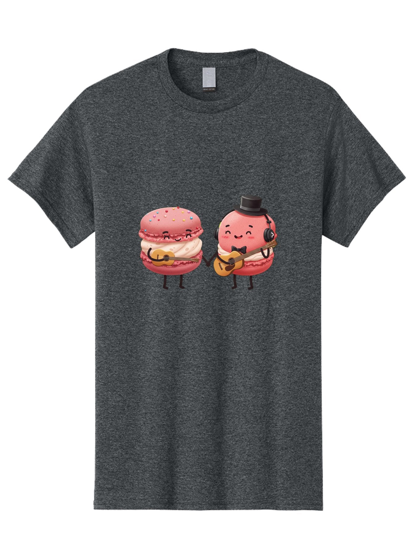 Macarons-With-Instruments Men'S Graphic Tee, 100% Cotton, Comfortable Casual Summer Wear, Machine Washable, Cartoon Macarons, Pink Macarons With Guitars, Cute Desserts, Musical Treats, Whimsical Illustration, Sweet Duo, Colorful Sprinkles, Baa961 6