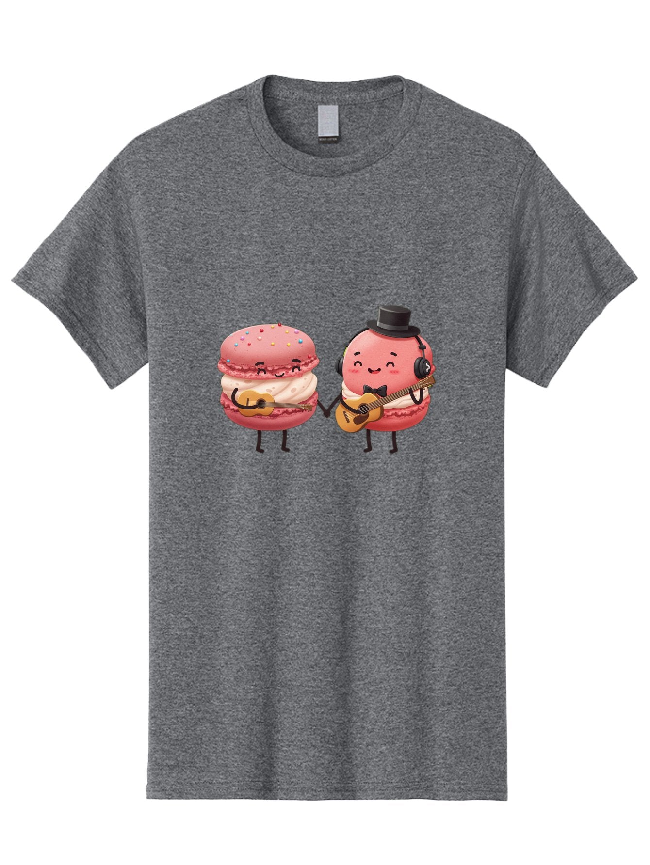 Macarons-With-Instruments Men'S Graphic Tee, 100% Cotton, Comfortable Casual Summer Wear, Machine Washable, Cartoon Macarons, Pink Macarons With Guitars, Cute Desserts, Musical Treats, Whimsical Illustration, Sweet Duo, Colorful Sprinkles, Baa961 7