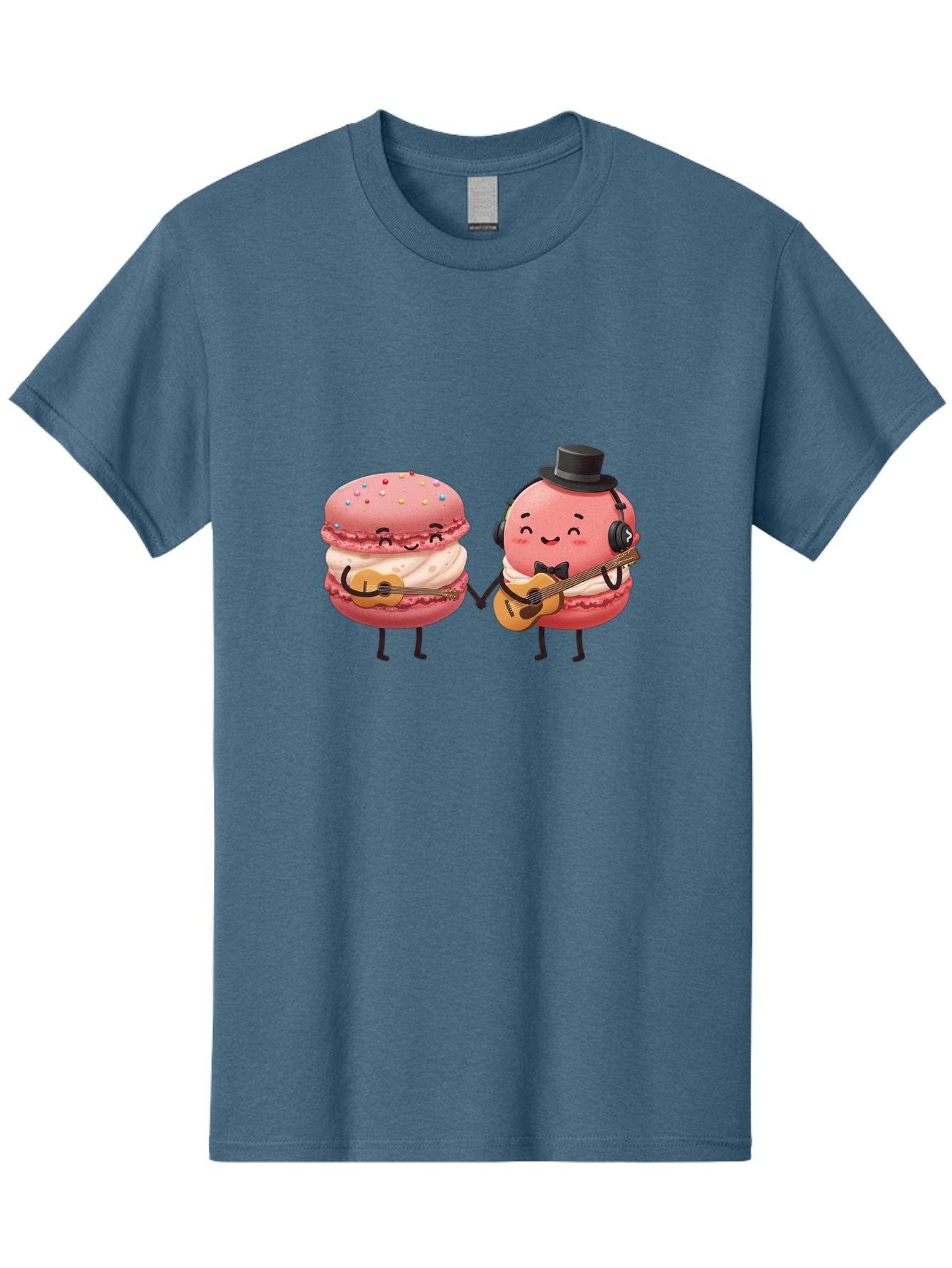 Macarons-With-Instruments Men'S Graphic Tee, 100% Cotton, Comfortable Casual Summer Wear, Machine Washable, Cartoon Macarons, Pink Macarons With Guitars, Cute Desserts, Musical Treats, Whimsical Illustration, Sweet Duo, Colorful Sprinkles, Baa961 8