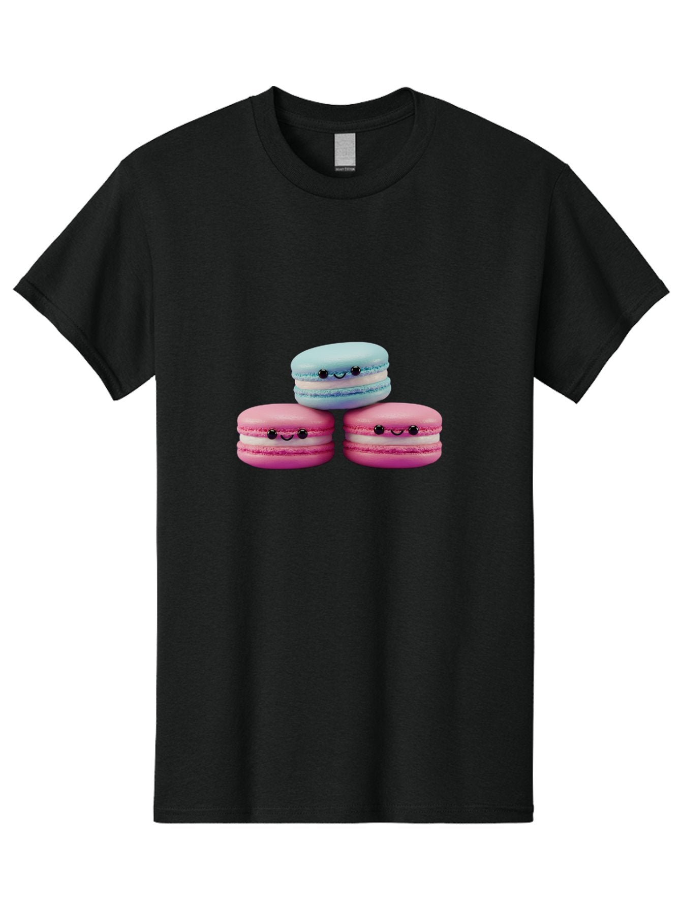 Macarons Men'S Graphic Tee, 100% Cotton, Comfortable Casual Summer Wear, Machine Washable, Macarons, French Dessert, Sweet Treats, Pink And Blue Colors, Cute Faces, Smile Faces, Black Eyes, Food Art, Bakery Delights, Dessert Lovers Baa962 8