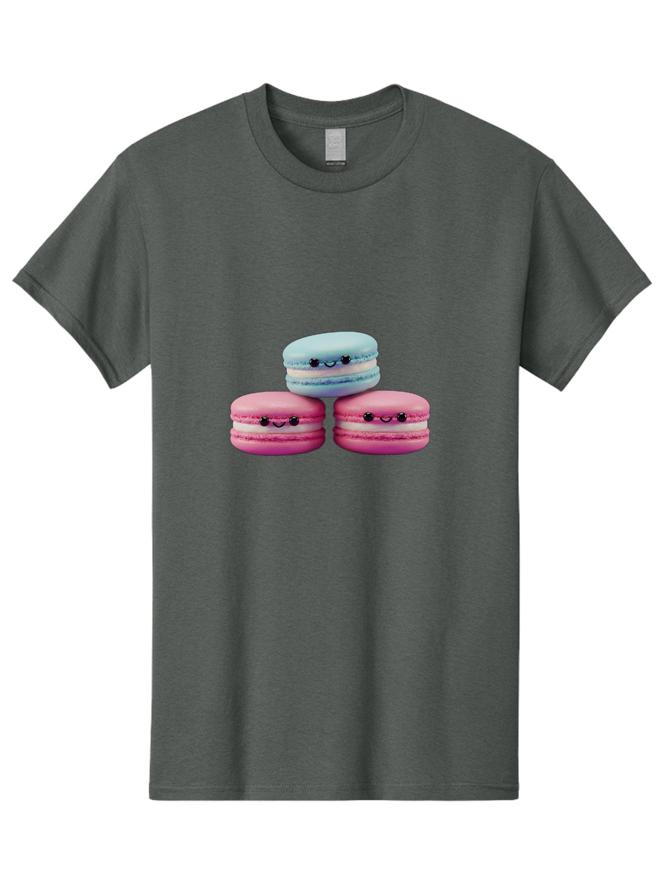 Macarons Men'S Graphic Tee, 100% Cotton, Comfortable Casual Summer Wear, Machine Washable, Macarons, French Dessert, Sweet Treats, Pink And Blue Colors, Cute Faces, Smile Faces, Black Eyes, Food Art, Bakery Delights, Dessert Lovers Baa962 14