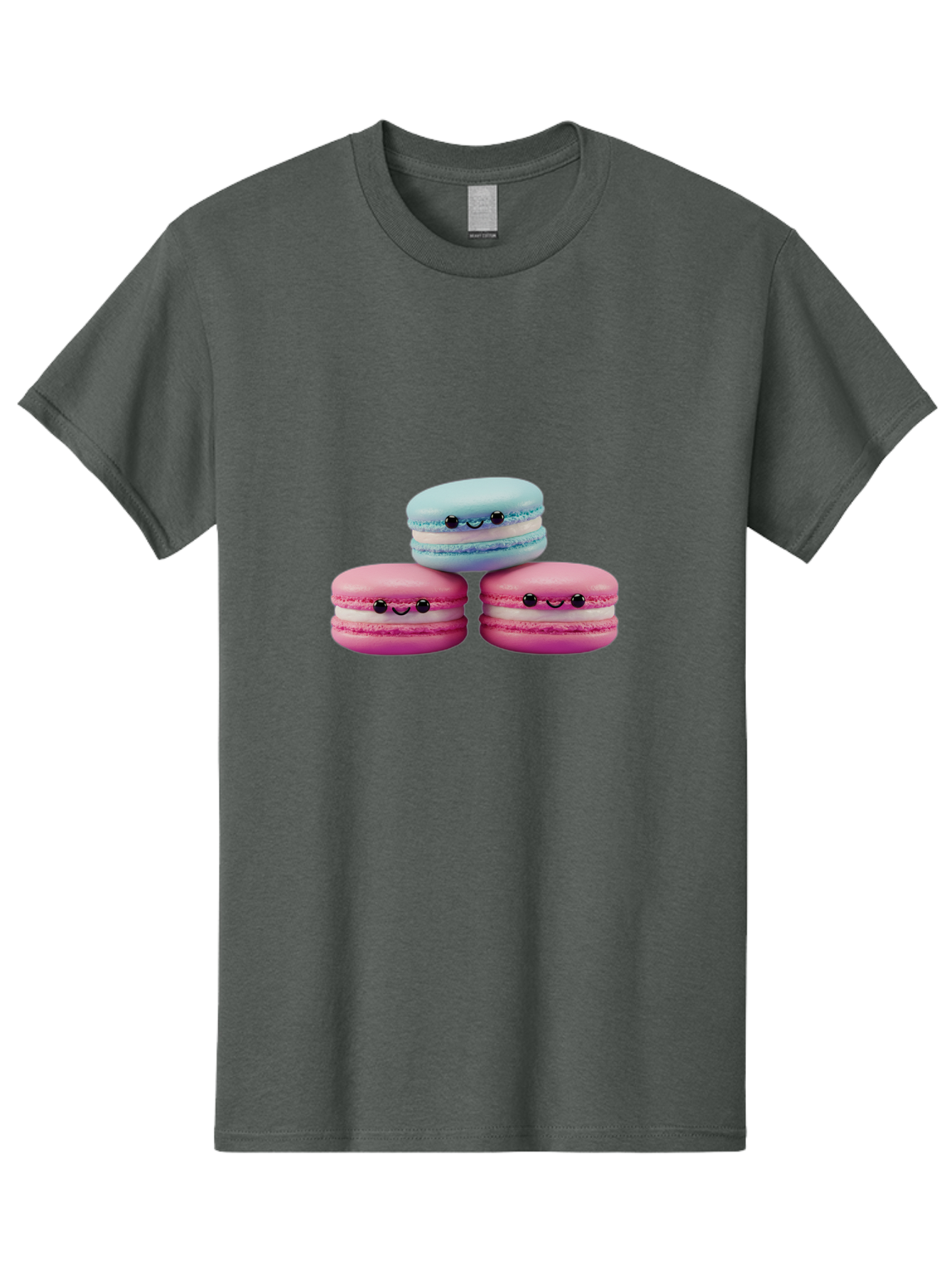 Macarons Men'S Graphic Tee, 100% Cotton, Comfortable Casual Summer Wear, Machine Washable, Macarons, French Dessert, Sweet Treats, Pink And Blue Colors, Cute Faces, Smile Faces, Black Eyes, Food Art, Bakery Delights, Dessert Lovers Baa962 3