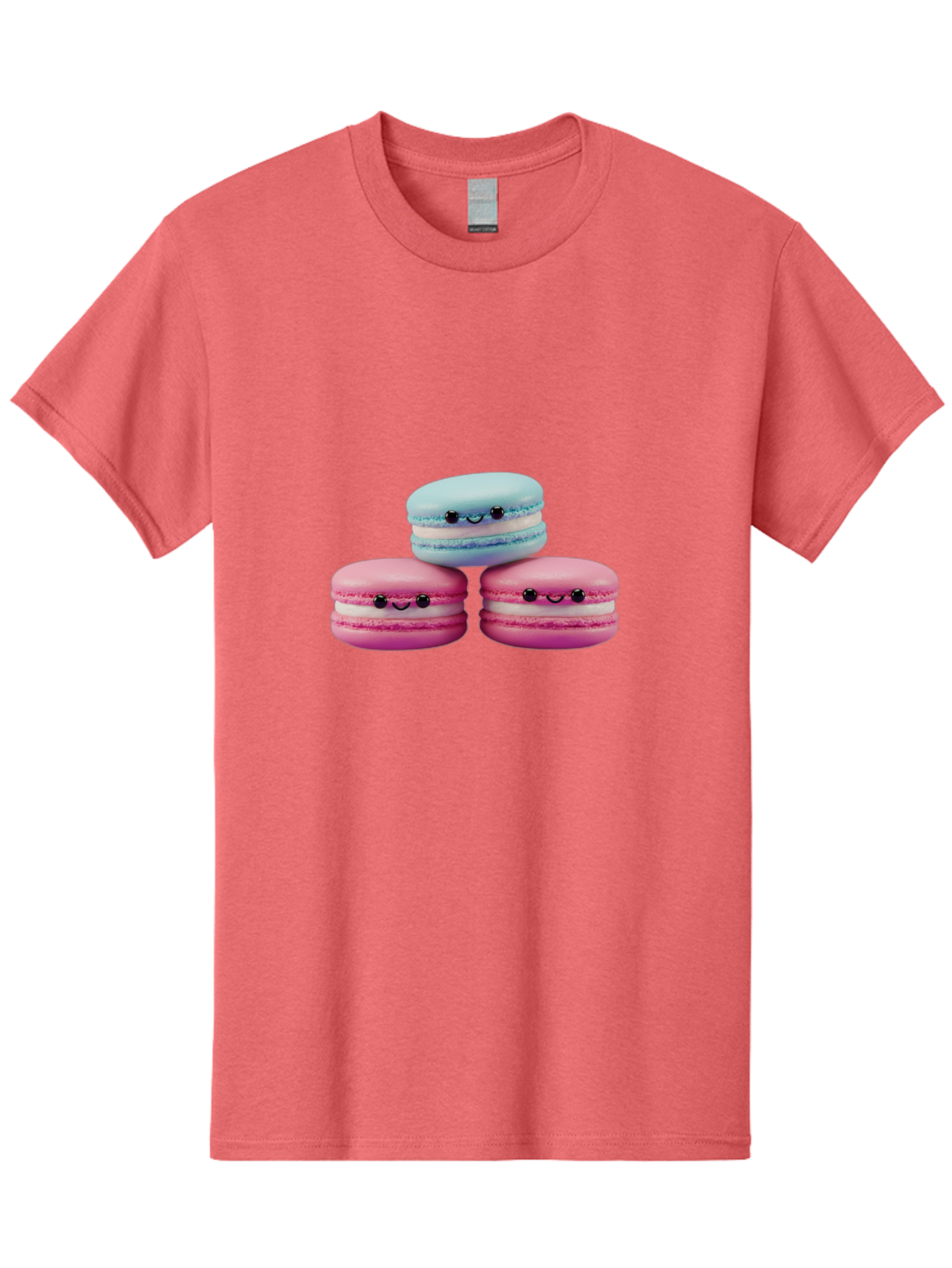 Macarons Men'S Graphic Tee, 100% Cotton, Comfortable Casual Summer Wear, Machine Washable, Macarons, French Dessert, Sweet Treats, Pink And Blue Colors, Cute Faces, Smile Faces, Black Eyes, Food Art, Bakery Delights, Dessert Lovers Baa962 17