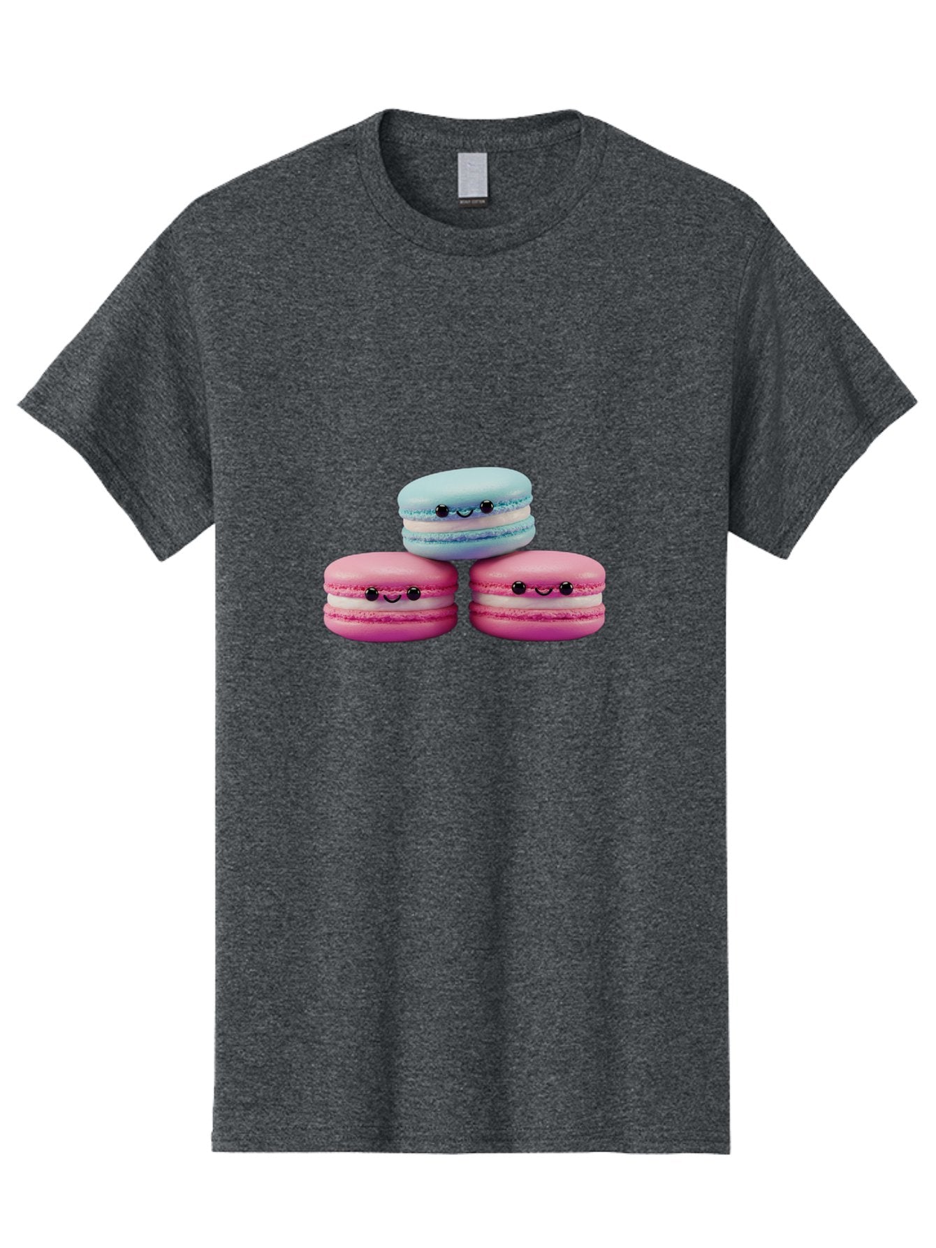 Macarons Men'S Graphic Tee, 100% Cotton, Comfortable Casual Summer Wear, Machine Washable, Macarons, French Dessert, Sweet Treats, Pink And Blue Colors, Cute Faces, Smile Faces, Black Eyes, Food Art, Bakery Delights, Dessert Lovers Baa962