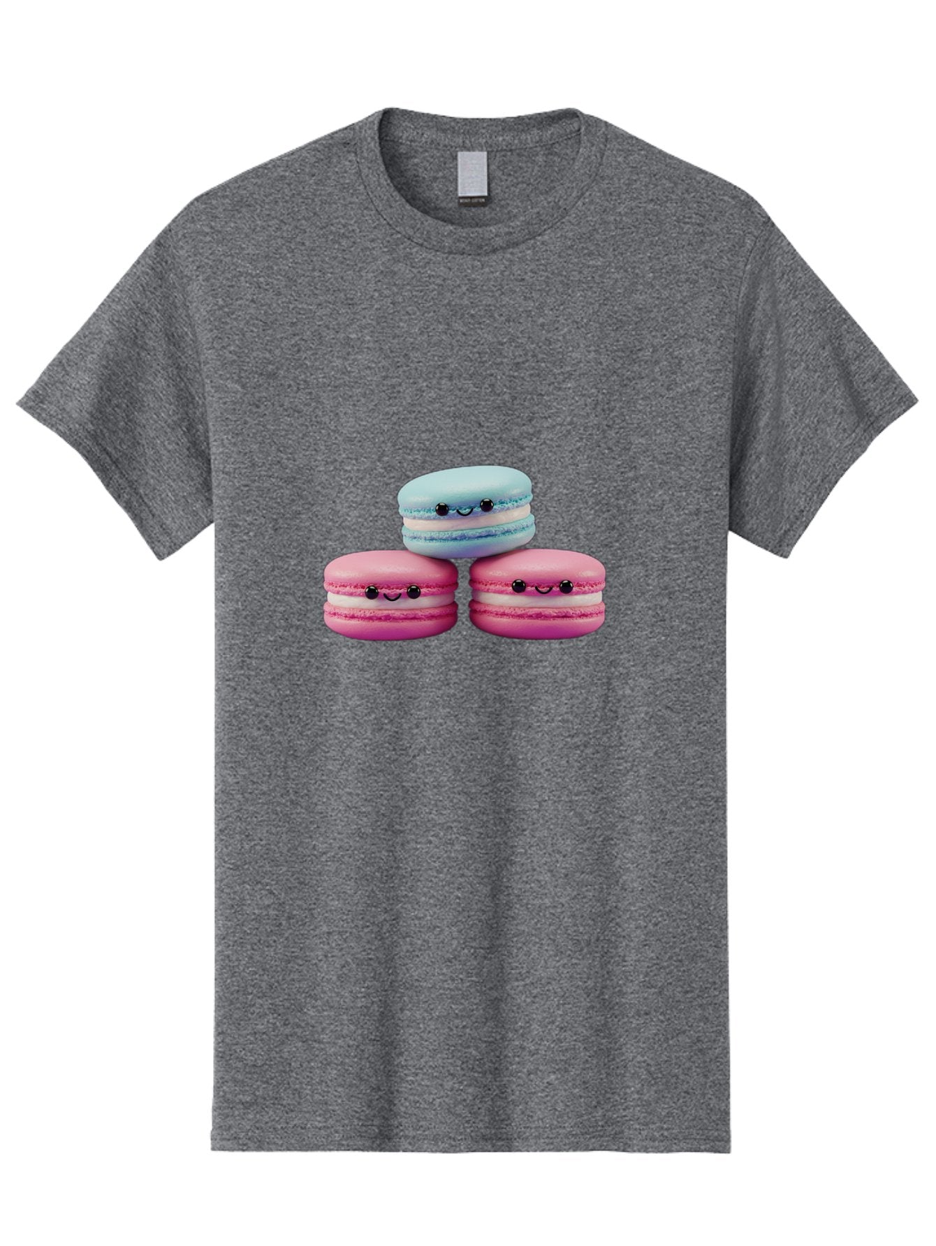 Macarons Men'S Graphic Tee, 100% Cotton, Comfortable Casual Summer Wear, Machine Washable, Macarons, French Dessert, Sweet Treats, Pink And Blue Colors, Cute Faces, Smile Faces, Black Eyes, Food Art, Bakery Delights, Dessert Lovers Baa962 9