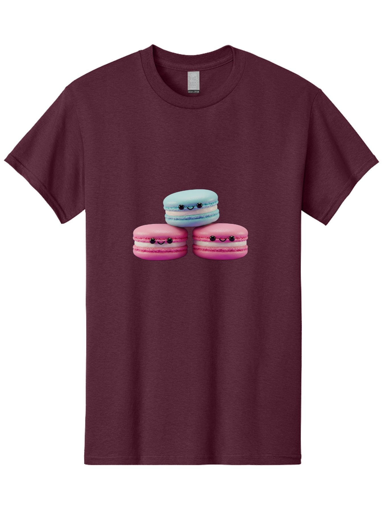 Macarons Men'S Graphic Tee, 100% Cotton, Comfortable Casual Summer Wear, Machine Washable, Macarons, French Dessert, Sweet Treats, Pink And Blue Colors, Cute Faces, Smile Faces, Black Eyes, Food Art, Bakery Delights, Dessert Lovers Baa962 15