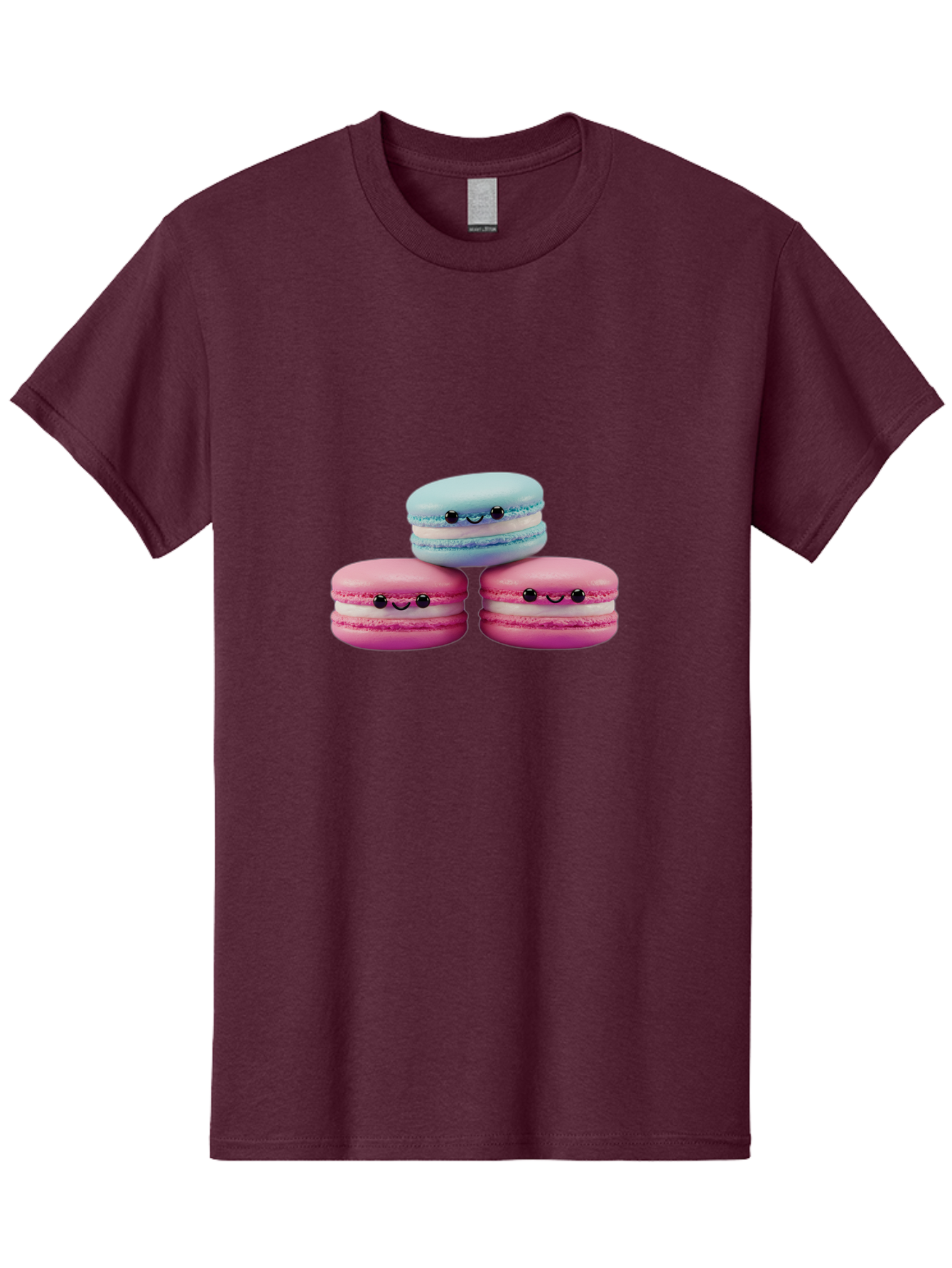 Macarons Men'S Graphic Tee, 100% Cotton, Comfortable Casual Summer Wear, Machine Washable, Macarons, French Dessert, Sweet Treats, Pink And Blue Colors, Cute Faces, Smile Faces, Black Eyes, Food Art, Bakery Delights, Dessert Lovers Baa962