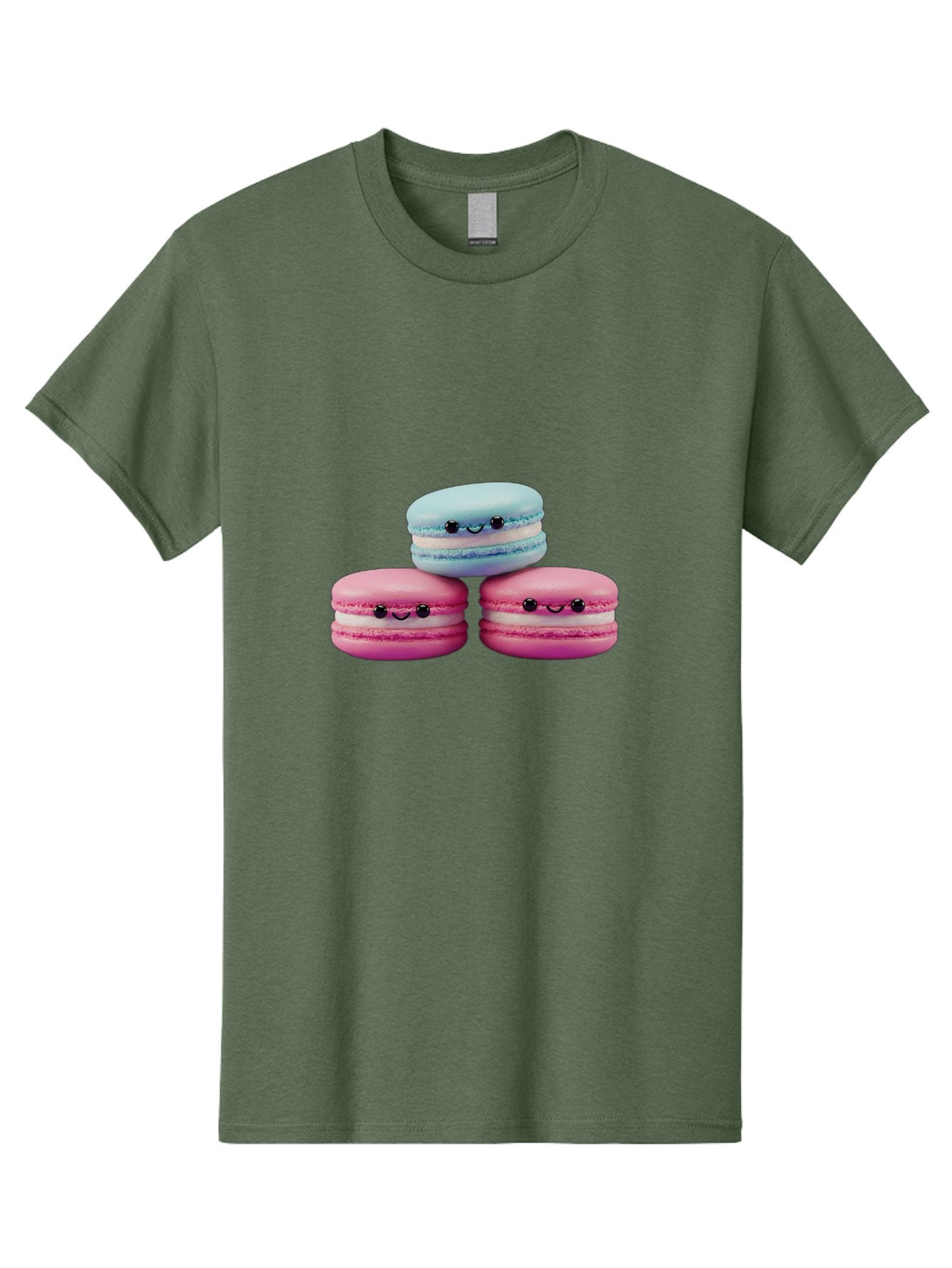 Macarons Men'S Graphic Tee, 100% Cotton, Comfortable Casual Summer Wear, Machine Washable, Macarons, French Dessert, Sweet Treats, Pink And Blue Colors, Cute Faces, Smile Faces, Black Eyes, Food Art, Bakery Delights, Dessert Lovers Baa962 4