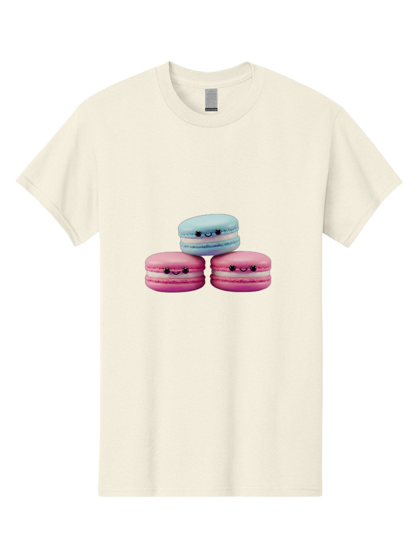Macarons Men'S Graphic Tee, 100% Cotton, Comfortable Casual Summer Wear, Machine Washable, Macarons, French Dessert, Sweet Treats, Pink And Blue Colors, Cute Faces, Smile Faces, Black Eyes, Food Art, Bakery Delights, Dessert Lovers Baa962 5