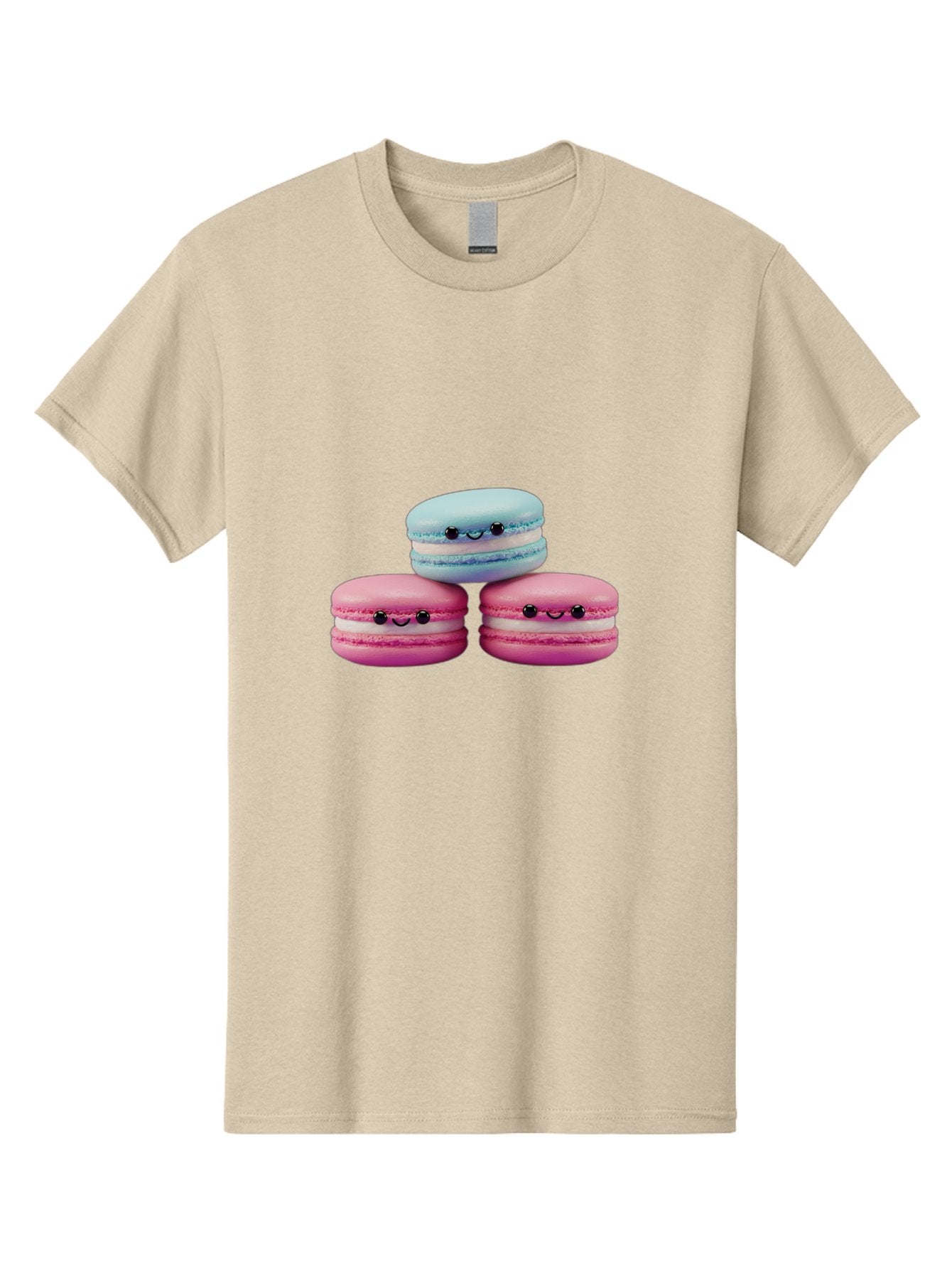 Macarons Men'S Graphic Tee, 100% Cotton, Comfortable Casual Summer Wear, Machine Washable, Macarons, French Dessert, Sweet Treats, Pink And Blue Colors, Cute Faces, Smile Faces, Black Eyes, Food Art, Bakery Delights, Dessert Lovers Baa962 13