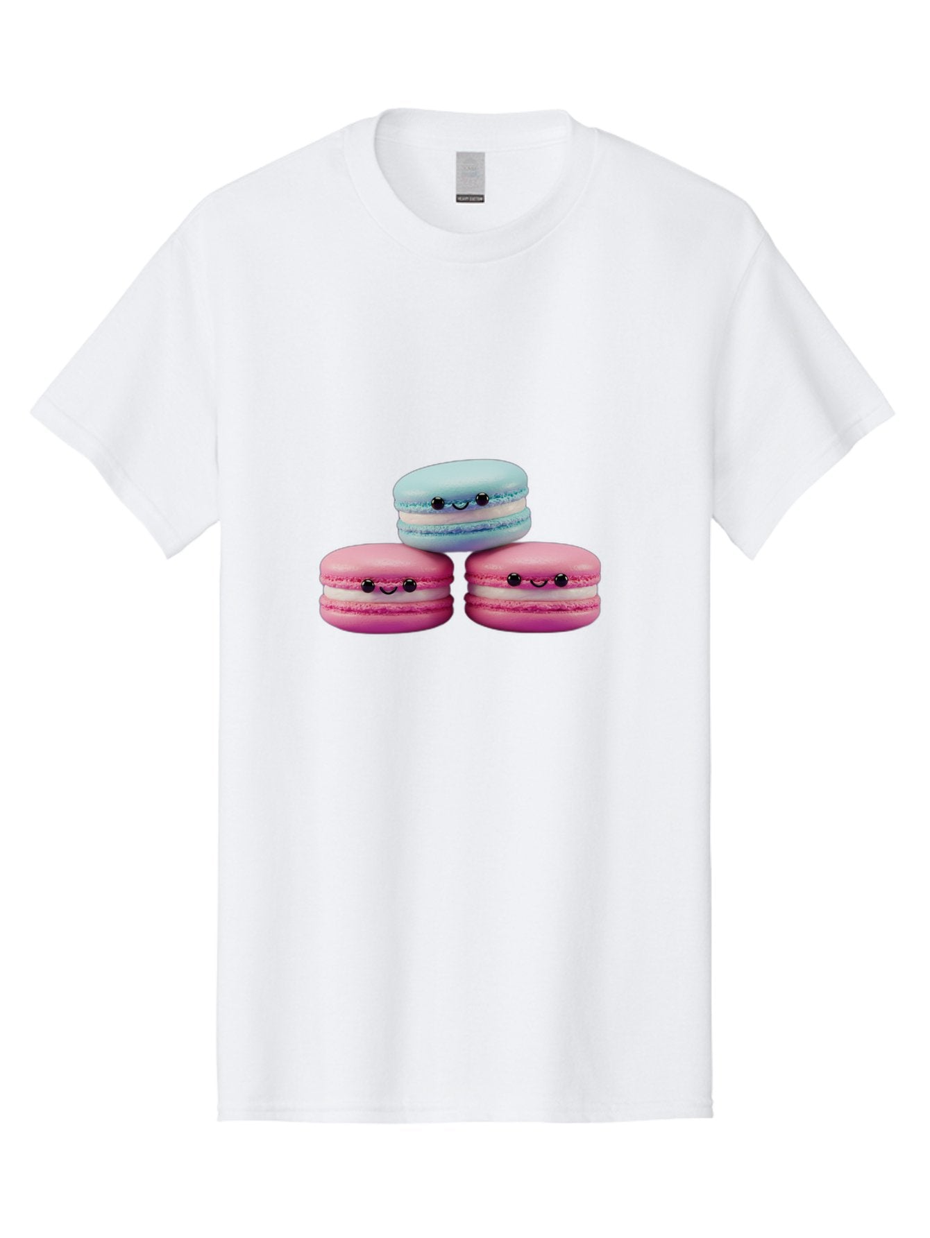 Macarons Men'S Graphic Tee, 100% Cotton, Comfortable Casual Summer Wear, Machine Washable, Macarons, French Dessert, Sweet Treats, Pink And Blue Colors, Cute Faces, Smile Faces, Black Eyes, Food Art, Bakery Delights, Dessert Lovers Baa962 7