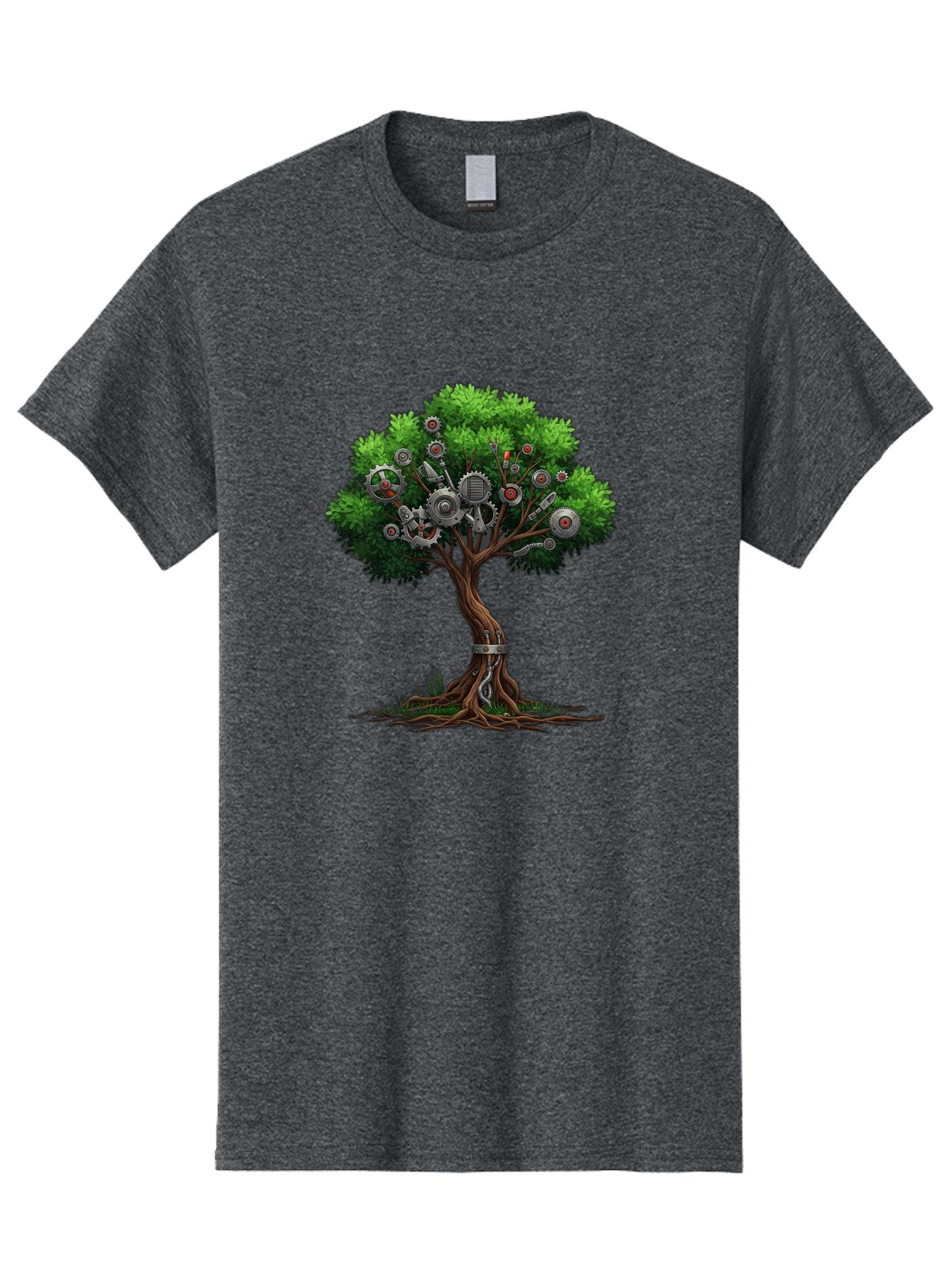 Machine-Tree Men'S Graphic Tee, 100% Cotton, Comfortable Casual Summer Wear, Machine Washable, Tree With Mechanical Parts, Gears And Machinery, Futuristic Design, Industrial Elements, Natural Meets Technology, Eco-Friendly Innovation, Baa963 6