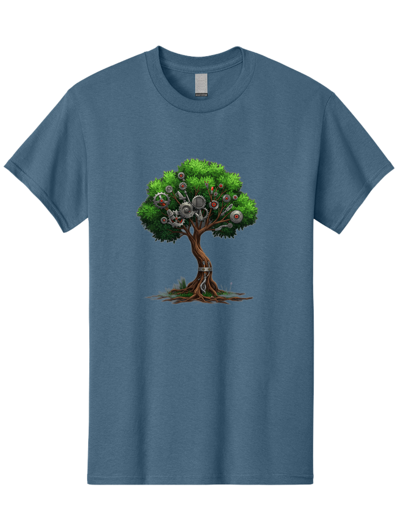 Machine-Tree Men'S Graphic Tee, 100% Cotton, Comfortable Casual Summer Wear, Machine Washable, Tree With Mechanical Parts, Gears And Machinery, Futuristic Design, Industrial Elements, Natural Meets Technology, Eco-Friendly Innovation, Baa963 5