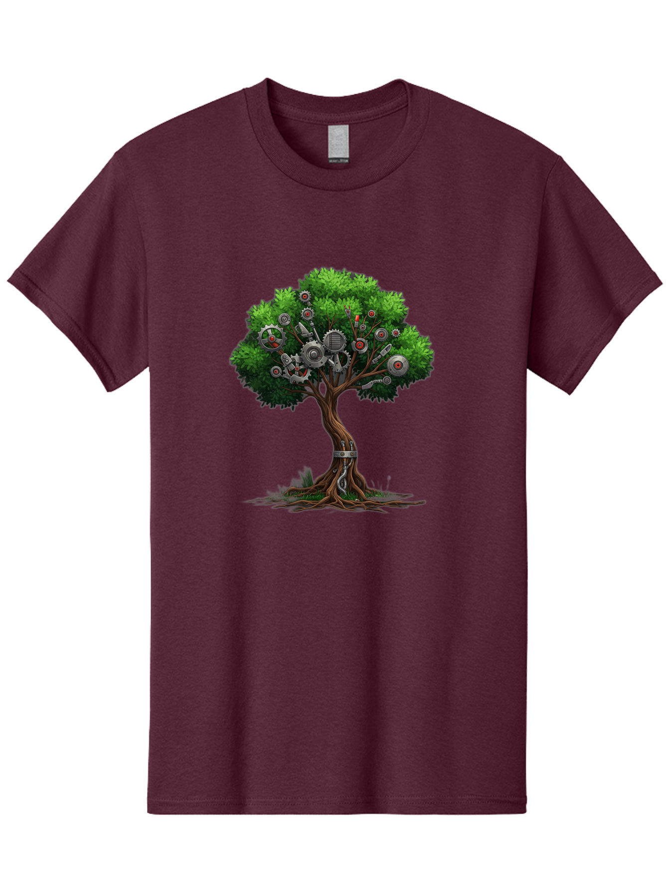 Machine-Tree Men'S Graphic Tee, 100% Cotton, Comfortable Casual Summer Wear, Machine Washable, Tree With Mechanical Parts, Gears And Machinery, Futuristic Design, Industrial Elements, Natural Meets Technology, Eco-Friendly Innovation, Baa963 9
