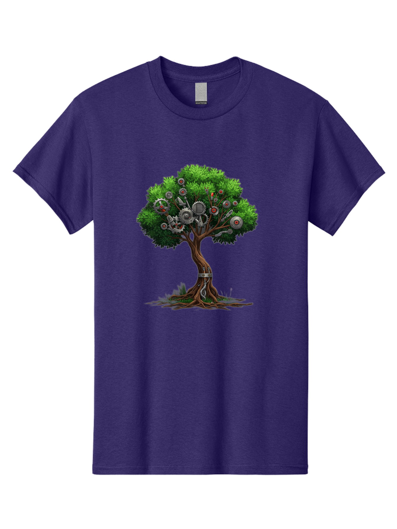 Machine-Tree Men'S Graphic Tee, 100% Cotton, Comfortable Casual Summer Wear, Machine Washable, Tree With Mechanical Parts, Gears And Machinery, Futuristic Design, Industrial Elements, Natural Meets Technology, Eco-Friendly Innovation, Baa963 23