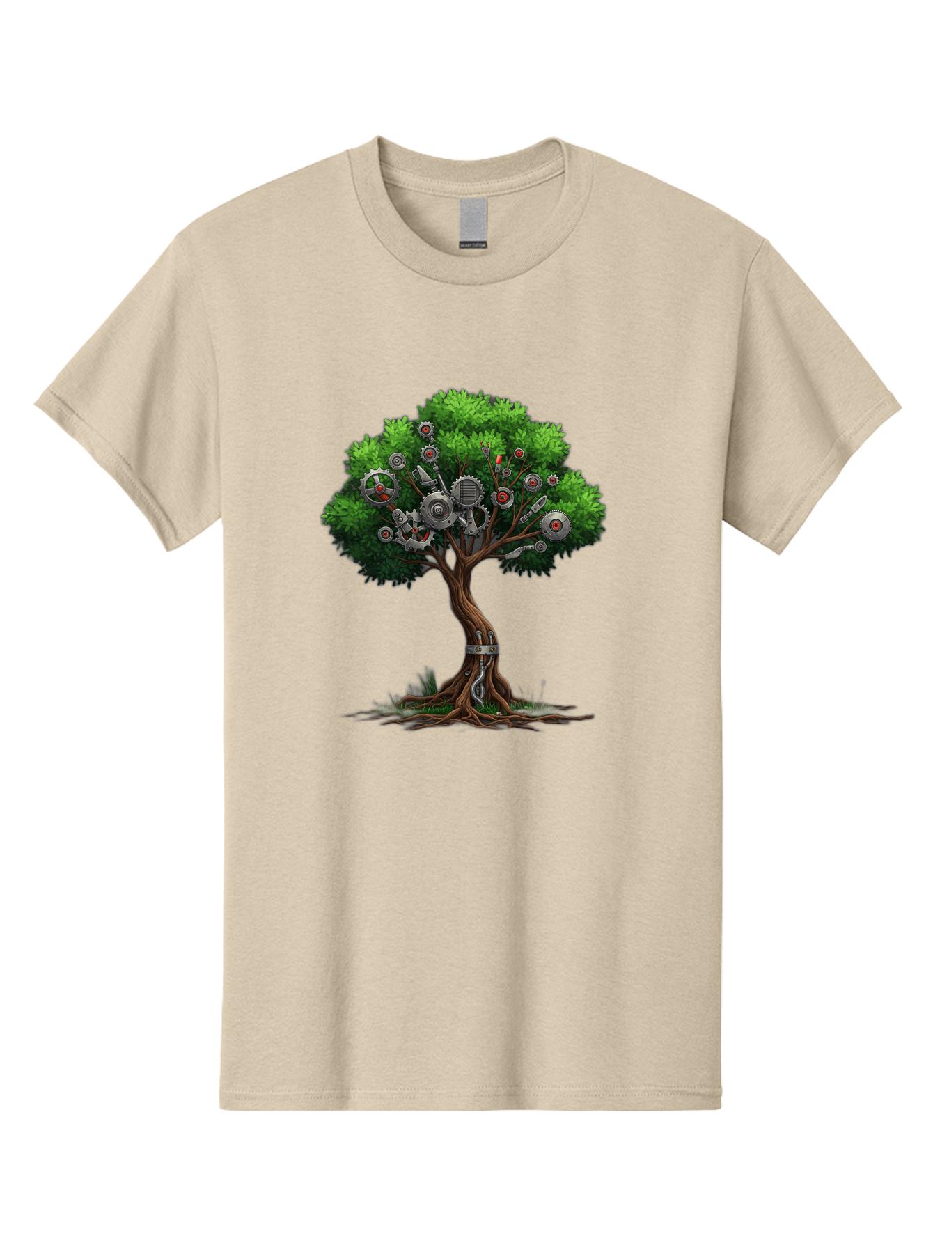 Machine-Tree Men'S Graphic Tee, 100% Cotton, Comfortable Casual Summer Wear, Machine Washable, Tree With Mechanical Parts, Gears And Machinery, Futuristic Design, Industrial Elements, Natural Meets Technology, Eco-Friendly Innovation, Baa963 27