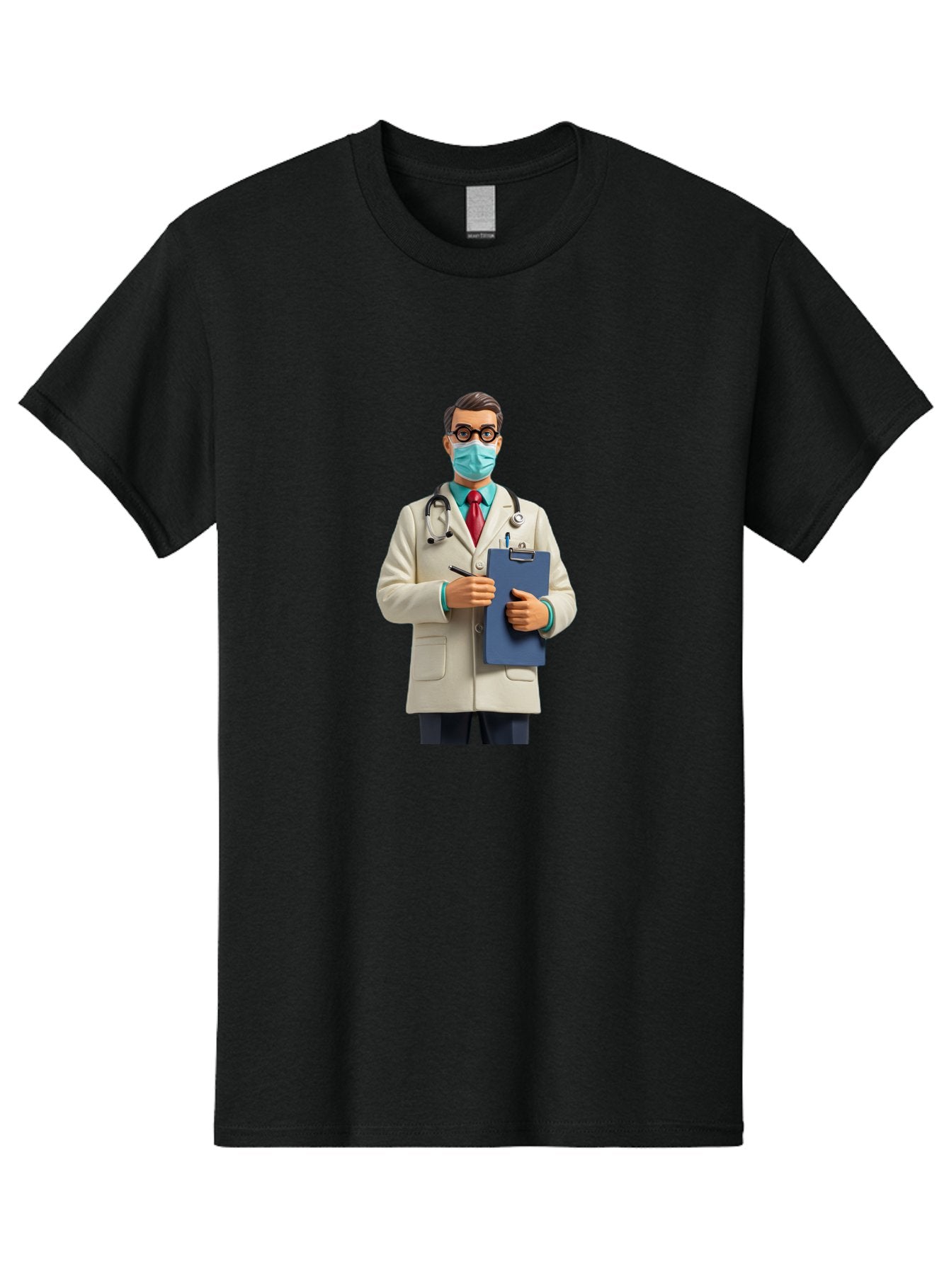 Male-Doctor-1 Men'S Graphic Tee, 100% Cotton, Comfortable Casual Summer Wear, Machine Washable, Doctor With Clipboard, Medical Professional, Healthcare Worker, Stethoscope Around Neck, Wearing Face Mask, Writing On Clipboard, Medical Attire Baa964 6