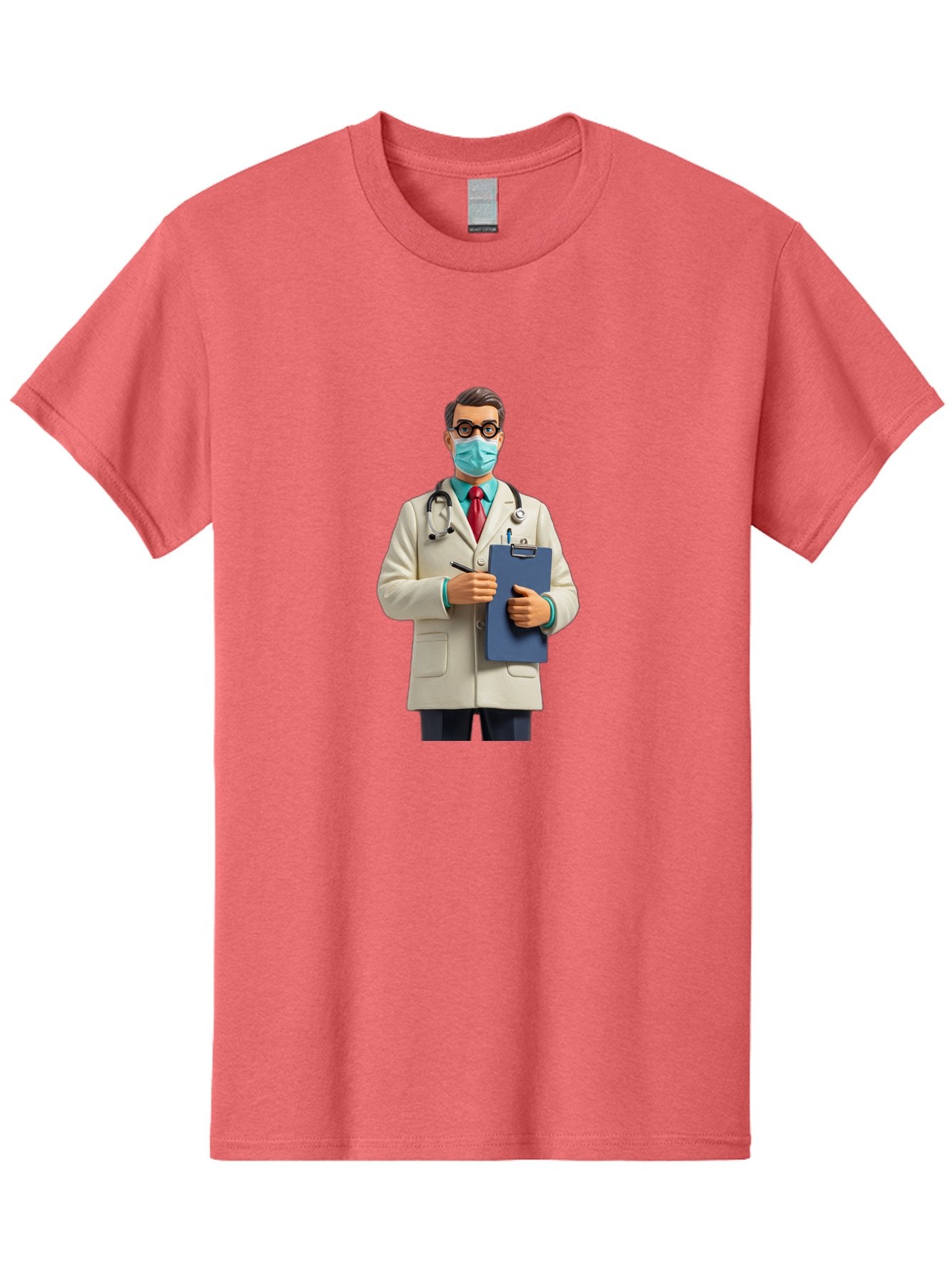 Male-Doctor-1 Men'S Graphic Tee, 100% Cotton, Comfortable Casual Summer Wear, Machine Washable, Doctor With Clipboard, Medical Professional, Healthcare Worker, Stethoscope Around Neck, Wearing Face Mask, Writing On Clipboard, Medical Attire Baa964 10
