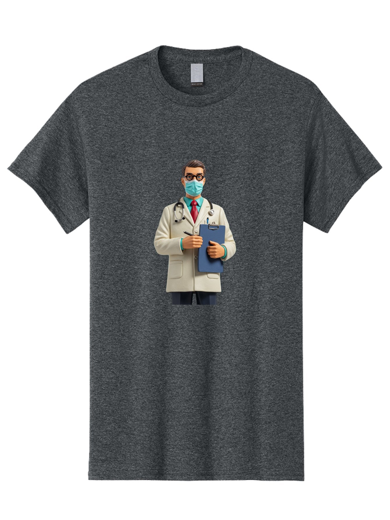 Male-Doctor-1 Men'S Graphic Tee, 100% Cotton, Comfortable Casual Summer Wear, Machine Washable, Doctor With Clipboard, Medical Professional, Healthcare Worker, Stethoscope Around Neck, Wearing Face Mask, Writing On Clipboard, Medical Attire Baa964 5