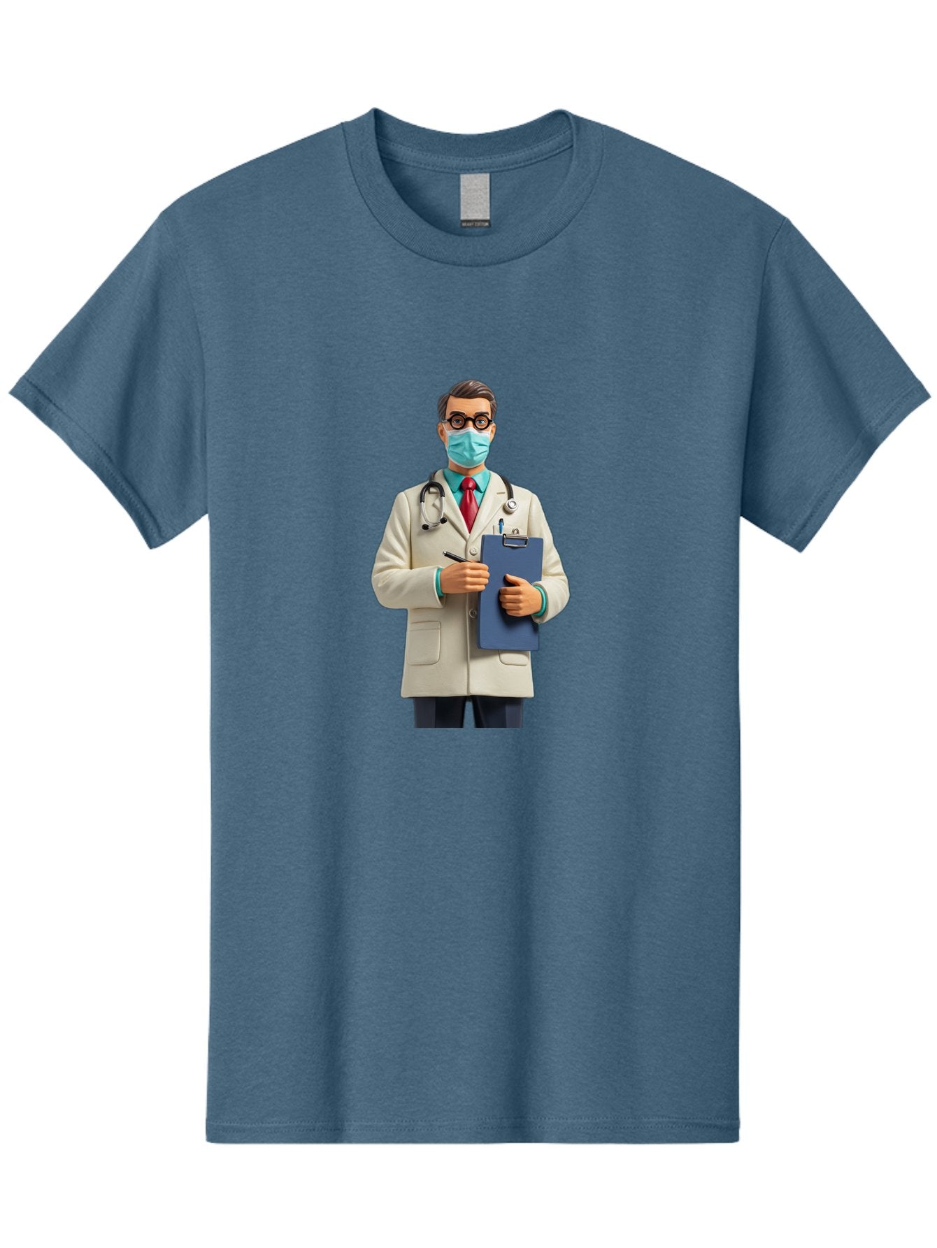Male-Doctor-1 Men'S Graphic Tee, 100% Cotton, Comfortable Casual Summer Wear, Machine Washable, Doctor With Clipboard, Medical Professional, Healthcare Worker, Stethoscope Around Neck, Wearing Face Mask, Writing On Clipboard, Medical Attire Baa964