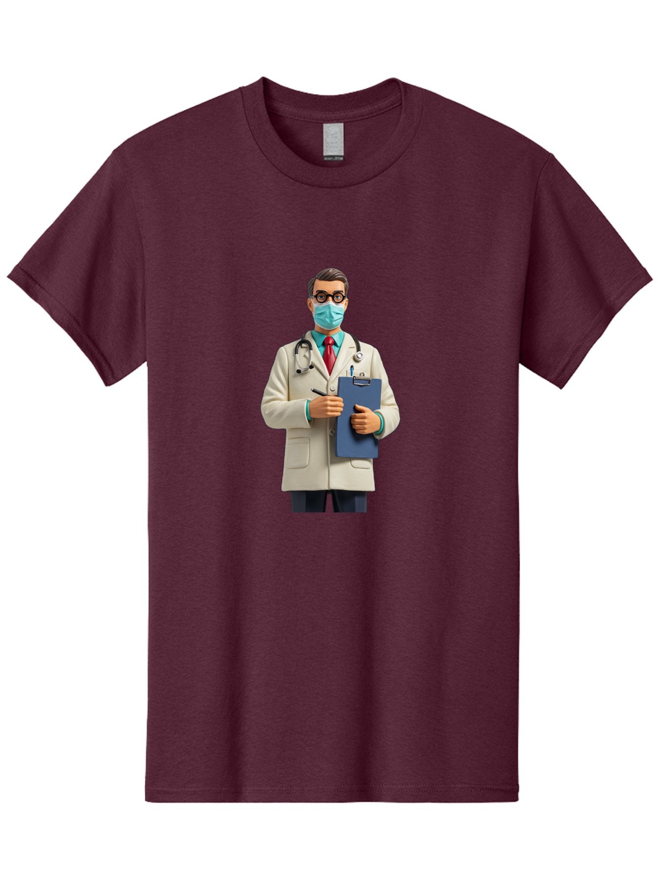 Male-Doctor-1 Men'S Graphic Tee, 100% Cotton, Comfortable Casual Summer Wear, Machine Washable, Doctor With Clipboard, Medical Professional, Healthcare Worker, Stethoscope Around Neck, Wearing Face Mask, Writing On Clipboard, Medical Attire Baa964 8