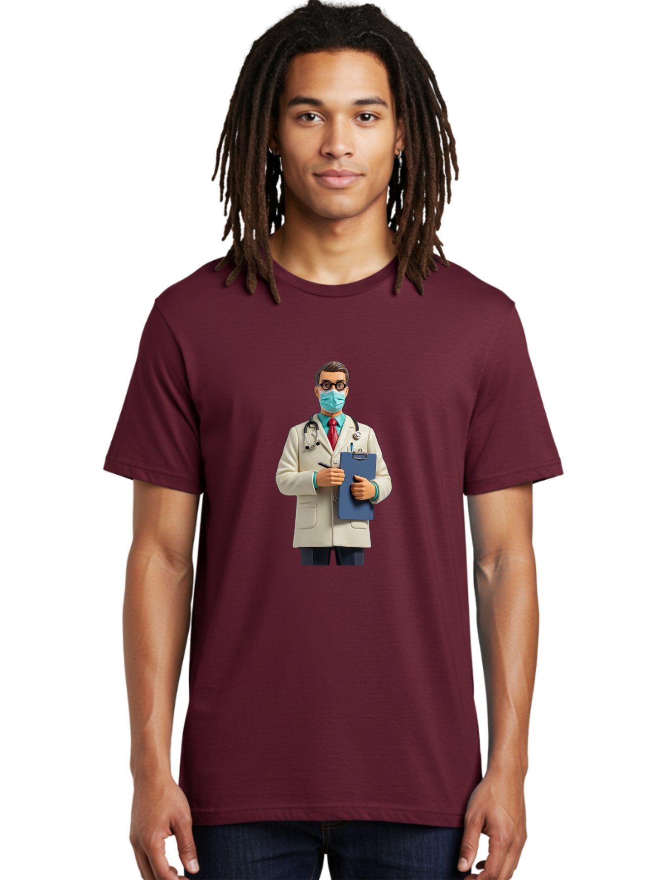 Male-Doctor-1 Men'S Graphic Tee, 100% Cotton, Comfortable Casual Summer Wear, Machine Washable, Doctor With Clipboard, Medical Professional, Healthcare Worker, Stethoscope Around Neck, Wearing Face Mask, Writing On Clipboard, Medical Attire Baa964 25