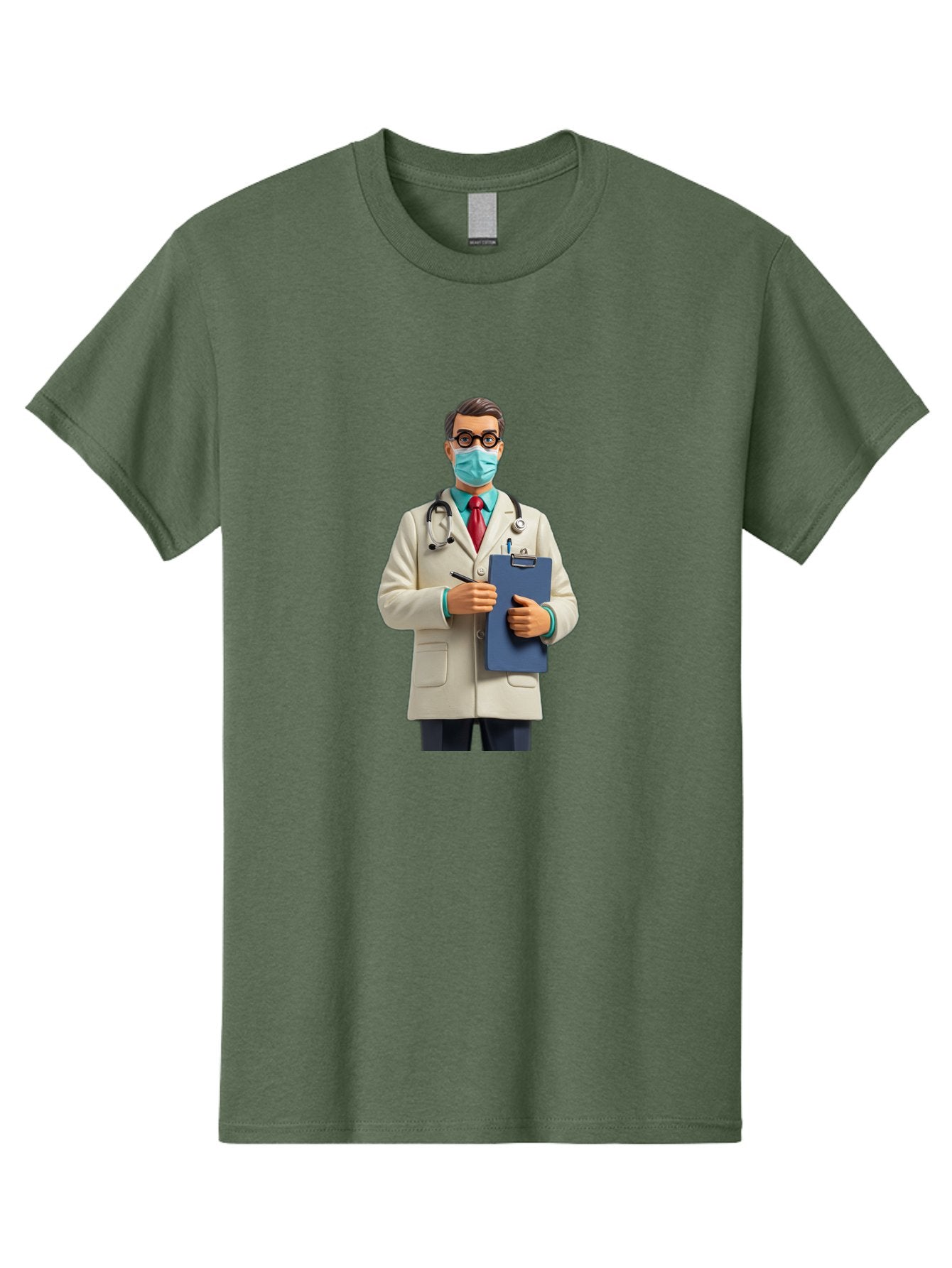Male-Doctor-1 Men'S Graphic Tee, 100% Cotton, Comfortable Casual Summer Wear, Machine Washable, Doctor With Clipboard, Medical Professional, Healthcare Worker, Stethoscope Around Neck, Wearing Face Mask, Writing On Clipboard, Medical Attire Baa964 14