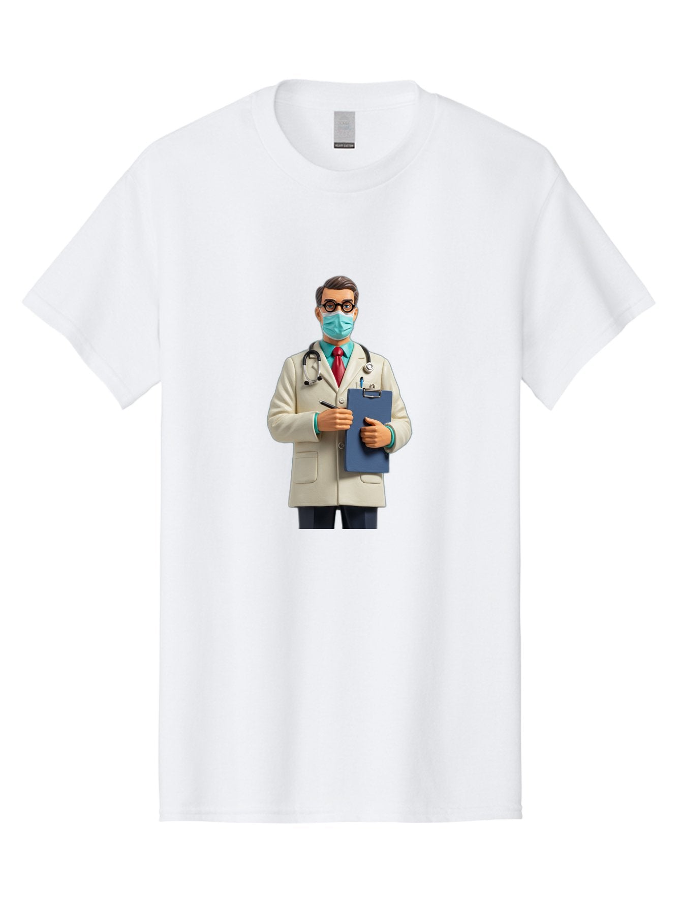 Male-Doctor-1 Men'S Graphic Tee, 100% Cotton, Comfortable Casual Summer Wear, Machine Washable, Doctor With Clipboard, Medical Professional, Healthcare Worker, Stethoscope Around Neck, Wearing Face Mask, Writing On Clipboard, Medical Attire Baa964