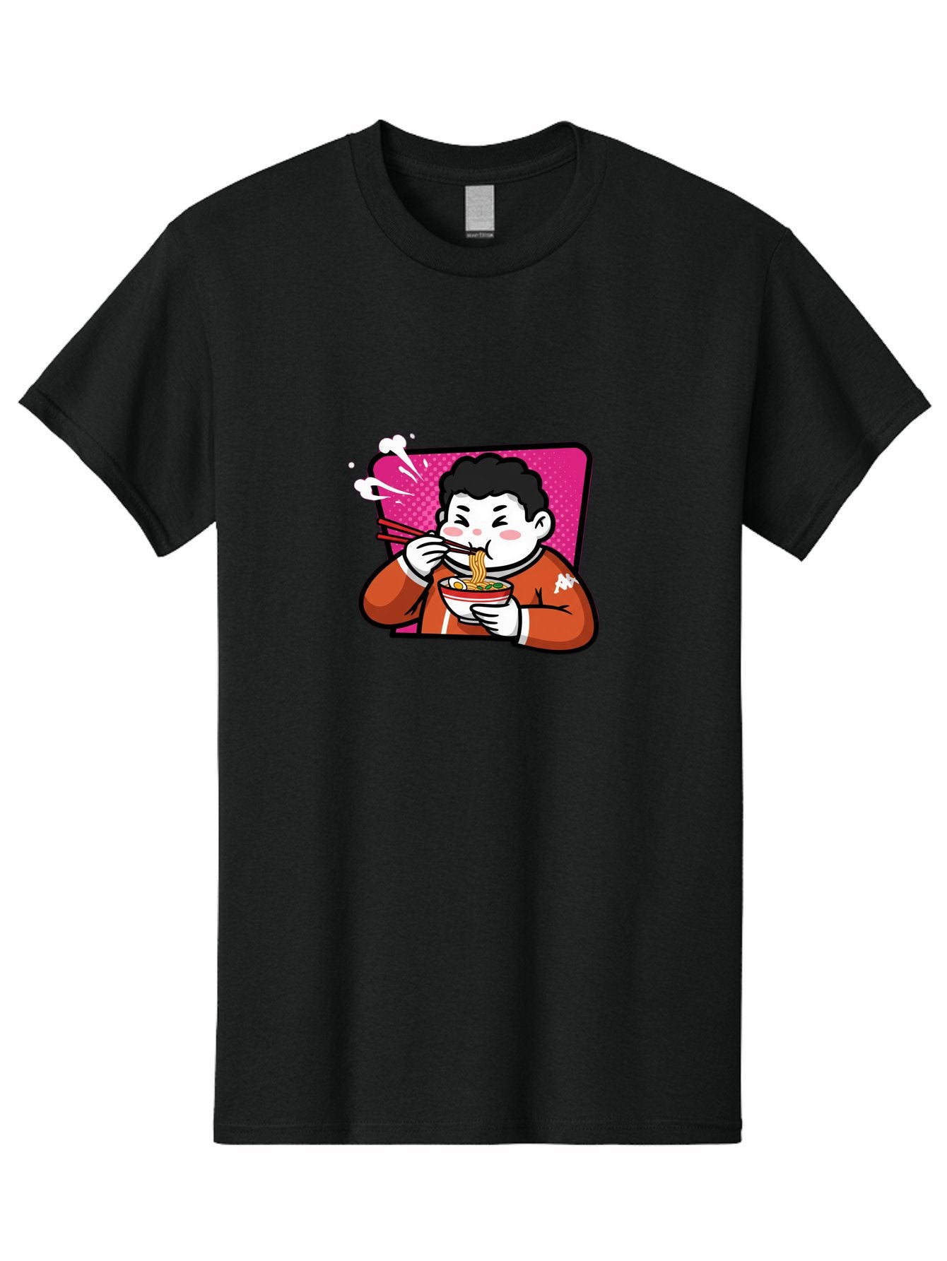Man-Eating-Ramen Men'S Graphic Tee, 100% Cotton, Comfortable Casual Summer Wear, Machine Washable, Cartoon Boy Eating Ramen, Steaming Hot Noodles, Chopsticks In Action, Kawaii Character, Anime Style, Foodie Culture, Asian Cuisine, Baa966 8