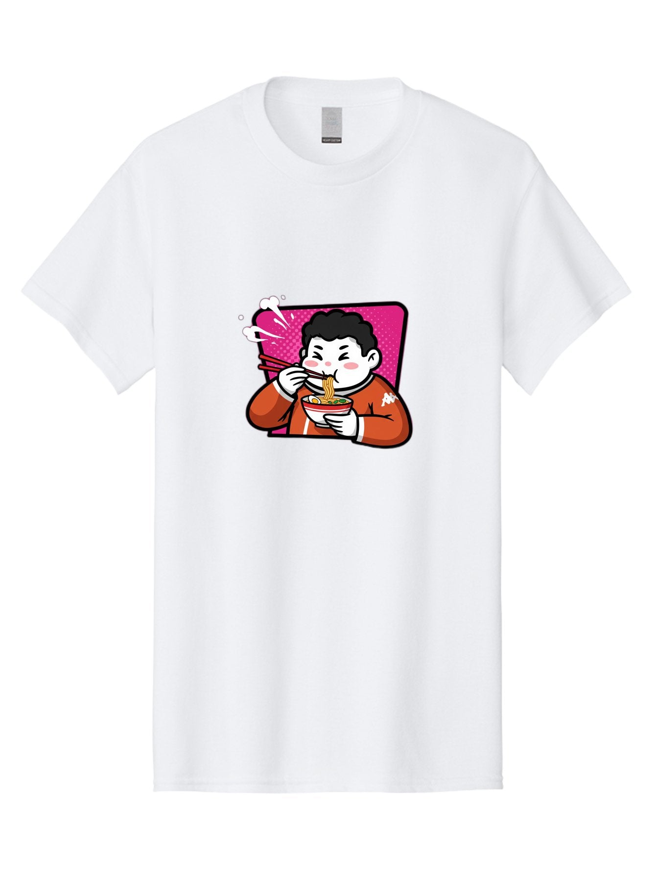 Man-Eating-Ramen Men'S Graphic Tee, 100% Cotton, Comfortable Casual Summer Wear, Machine Washable, Cartoon Boy Eating Ramen, Steaming Hot Noodles, Chopsticks In Action, Kawaii Character, Anime Style, Foodie Culture, Asian Cuisine, Baa966 9