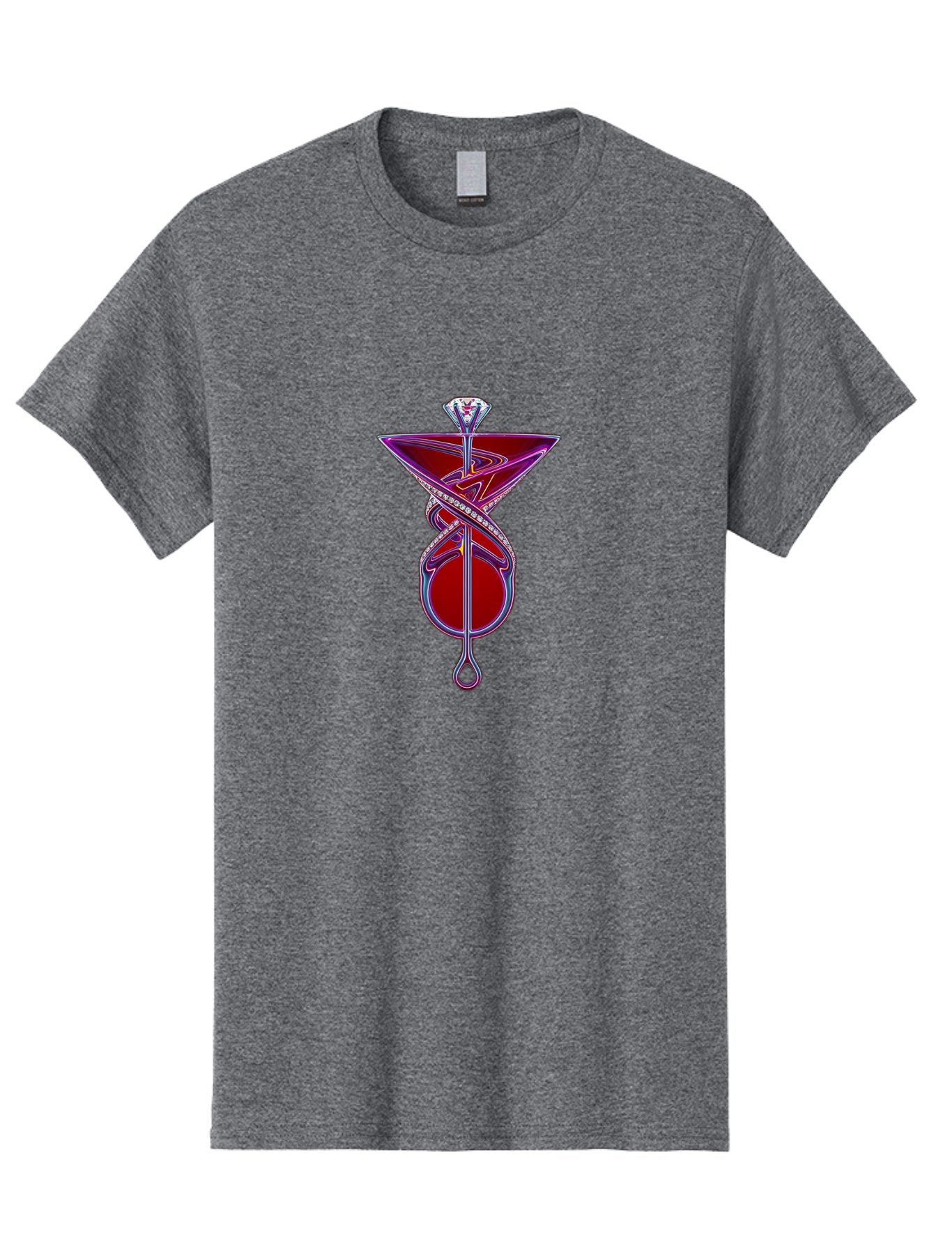 Martini-Glass-With-Snake Men'S Graphic Tee, 100% Cotton, Comfortable Casual Summer Wear, Machine Washable, Martini Glass, Cocktail, Diamond Ring, Luxury, Purple Accents, Red Liquid, Swirling Design, Glamorous, Sophisticated, Celebratory Drink Baa969