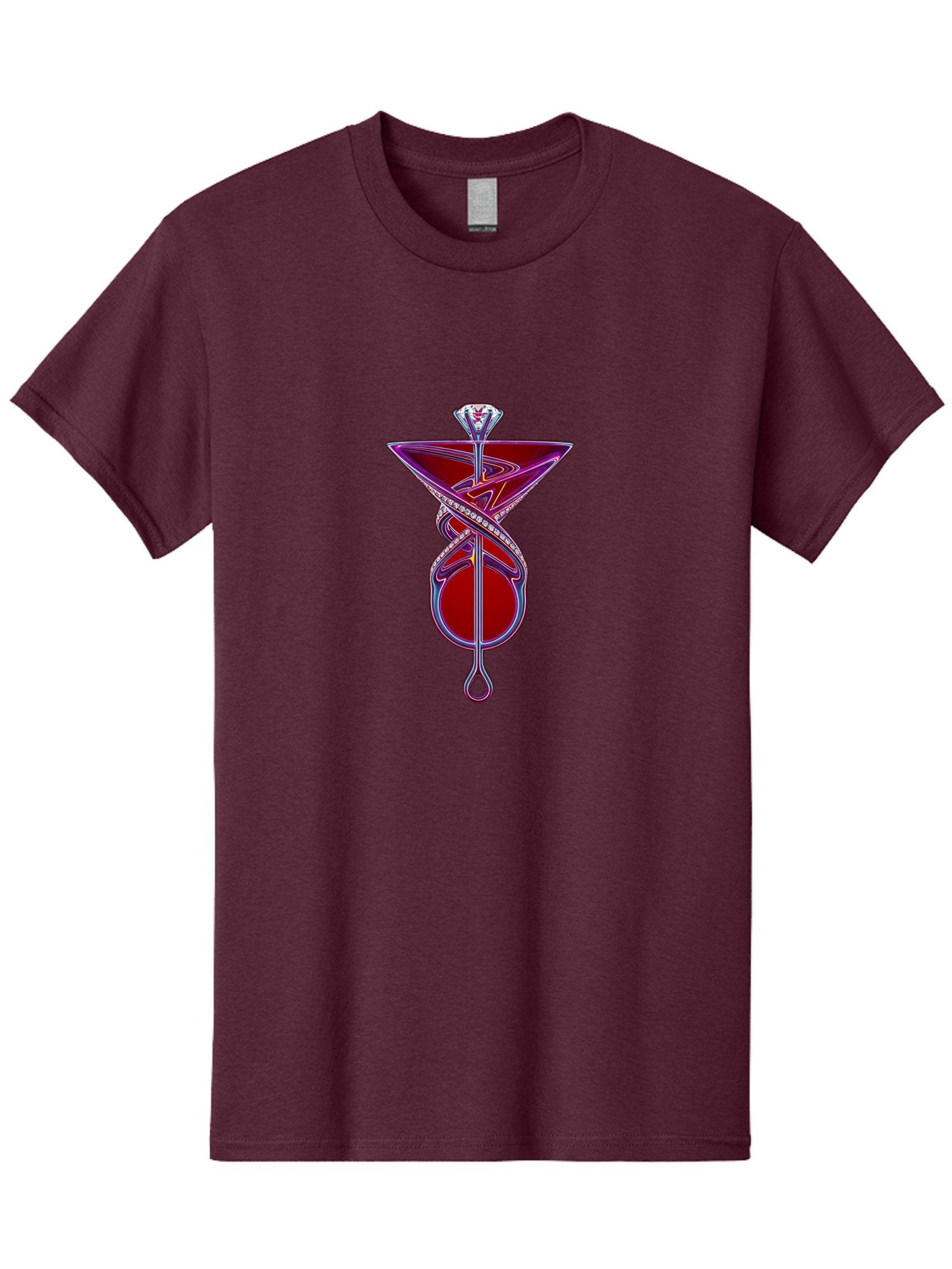 Martini-Glass-With-Snake Men'S Graphic Tee, 100% Cotton, Comfortable Casual Summer Wear, Machine Washable, Martini Glass, Cocktail, Diamond Ring, Luxury, Purple Accents, Red Liquid, Swirling Design, Glamorous, Sophisticated, Celebratory Drink Baa969 9