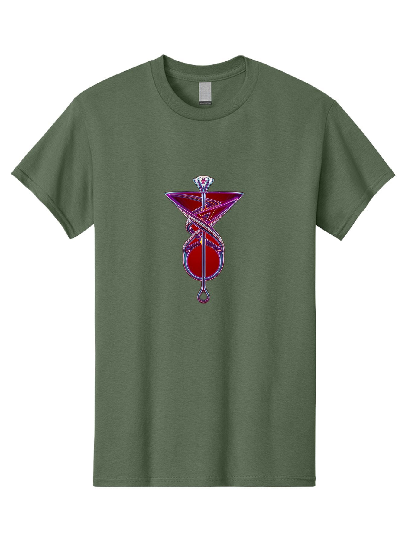 Martini-Glass-With-Snake Men'S Graphic Tee, 100% Cotton, Comfortable Casual Summer Wear, Machine Washable, Martini Glass, Cocktail, Diamond Ring, Luxury, Purple Accents, Red Liquid, Swirling Design, Glamorous, Sophisticated, Celebratory Drink Baa969