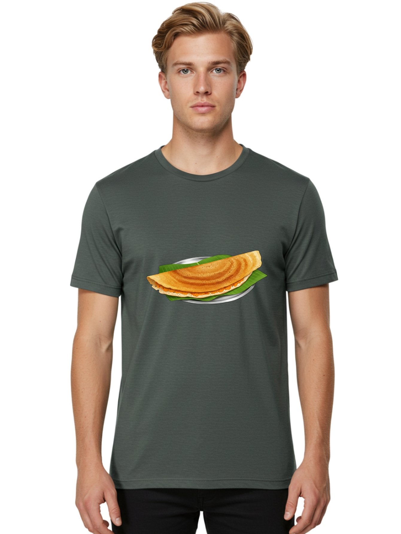 Masala-Dosa-1 Men'S Graphic Tee, 100% Cotton, Comfortable Casual Summer Wear, Machine Washable, South Indian Cuisine, Masala Dosa, Traditional Food, Fermented Crepe, Spicy Filling, Crispy Texture, Banana Leaf, Stainless Steel Plate, Baa970 21