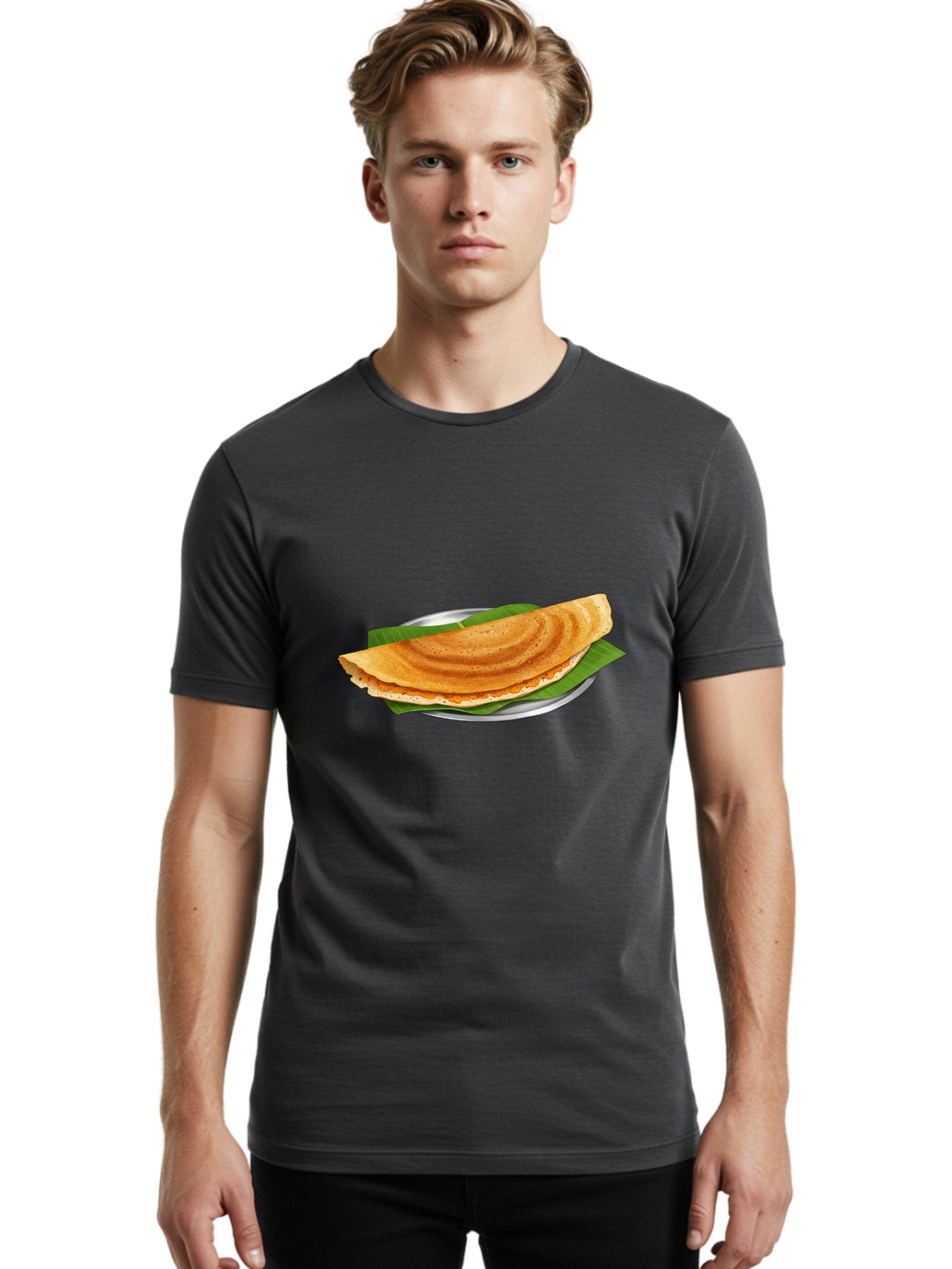 Masala-Dosa-1 Men'S Graphic Tee, 100% Cotton, Comfortable Casual Summer Wear, Machine Washable, South Indian Cuisine, Masala Dosa, Traditional Food, Fermented Crepe, Spicy Filling, Crispy Texture, Banana Leaf, Stainless Steel Plate, Baa970 28