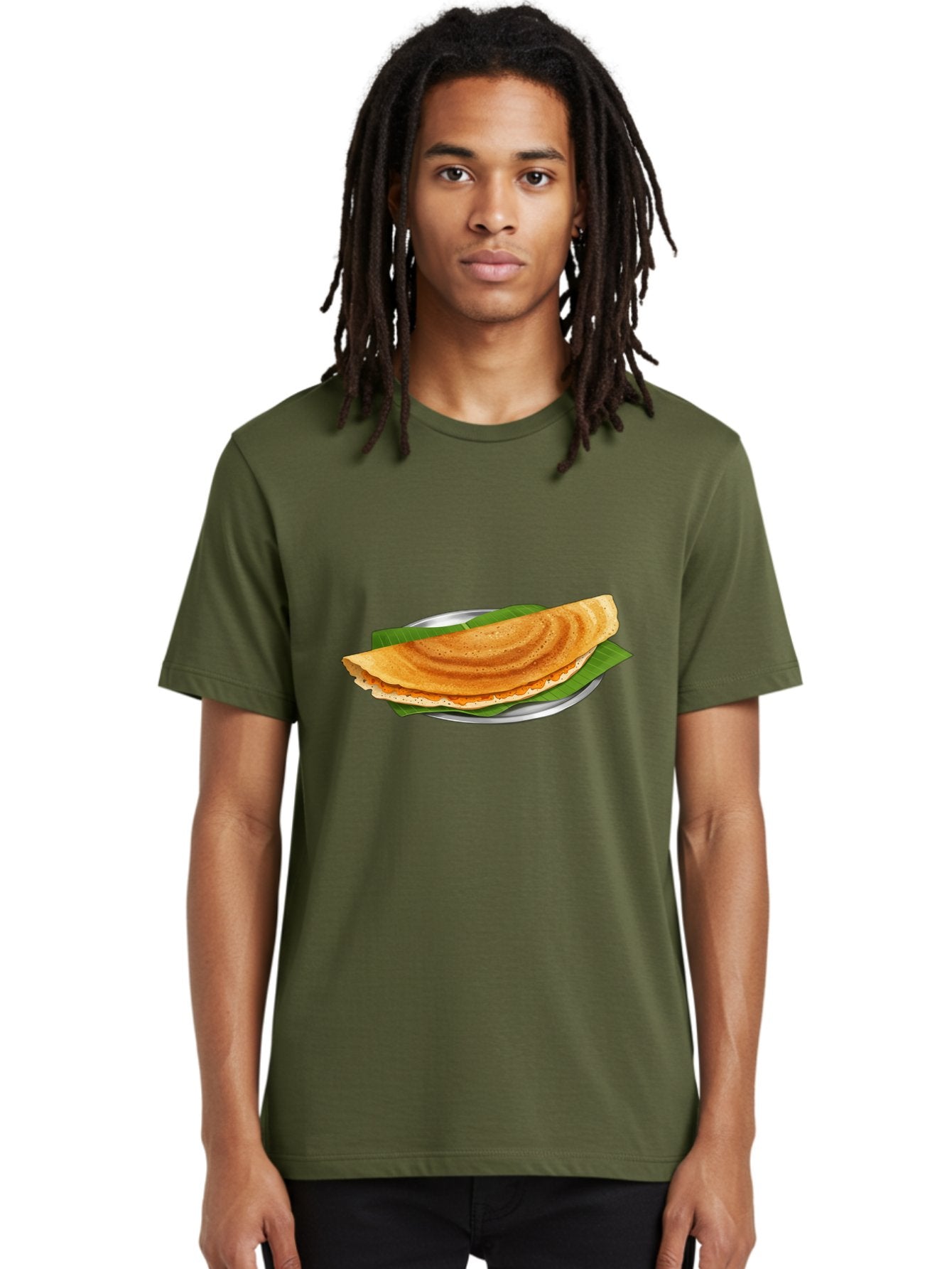Masala-Dosa-1 Men'S Graphic Tee, 100% Cotton, Comfortable Casual Summer Wear, Machine Washable, South Indian Cuisine, Masala Dosa, Traditional Food, Fermented Crepe, Spicy Filling, Crispy Texture, Banana Leaf, Stainless Steel Plate, Baa970 25