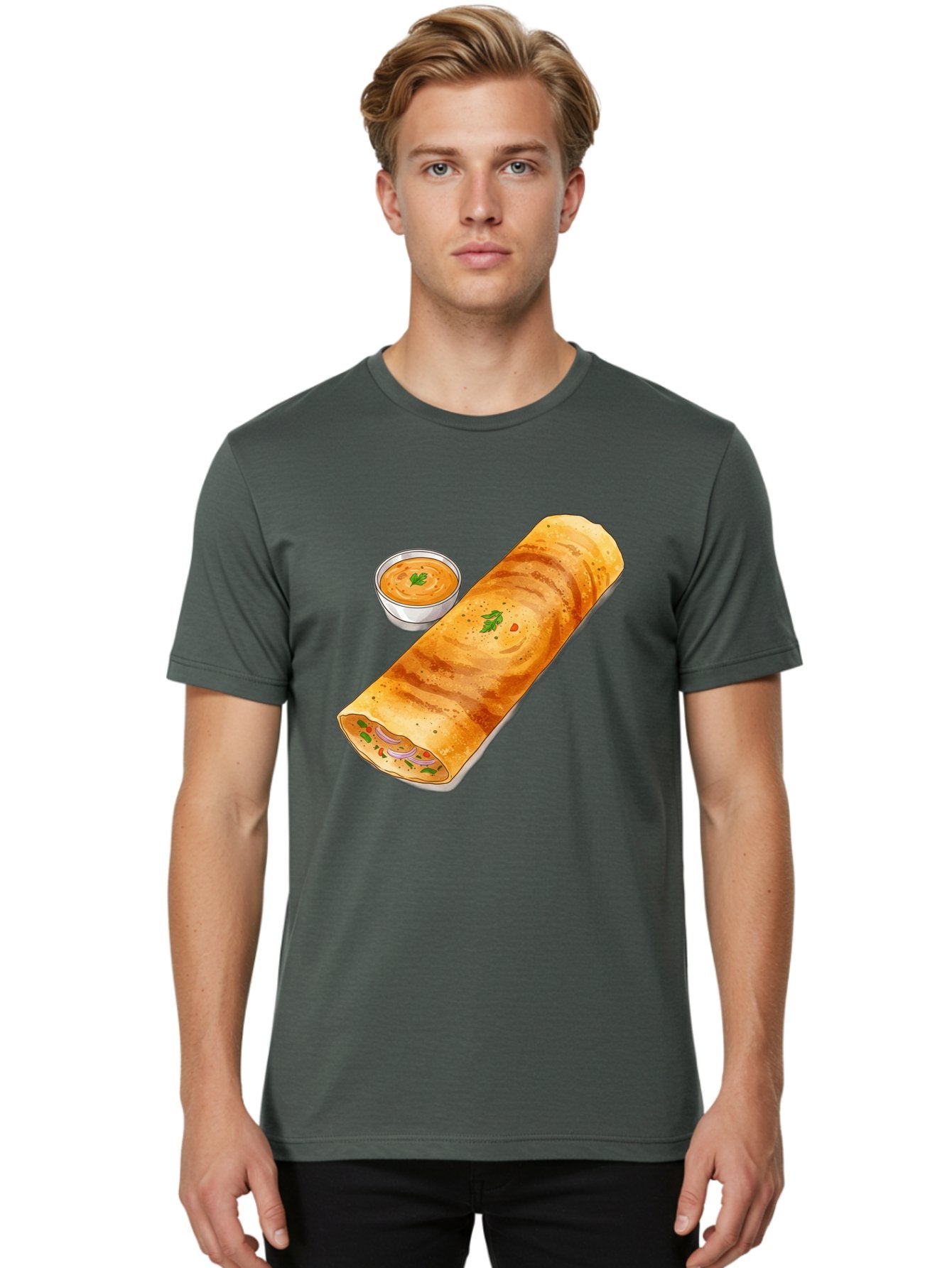 Masala-Dosa-13 Men'S Graphic Tee, 100% Cotton, Comfortable Casual Summer Wear, Machine Washable, Masala Dosa, South Indian Cuisine, Crepe, Rolled Dosa, Spicy Filling, Potato And Onion, Chutney, Indian Food, Traditional Dish, Flavorful, Baa974 25
