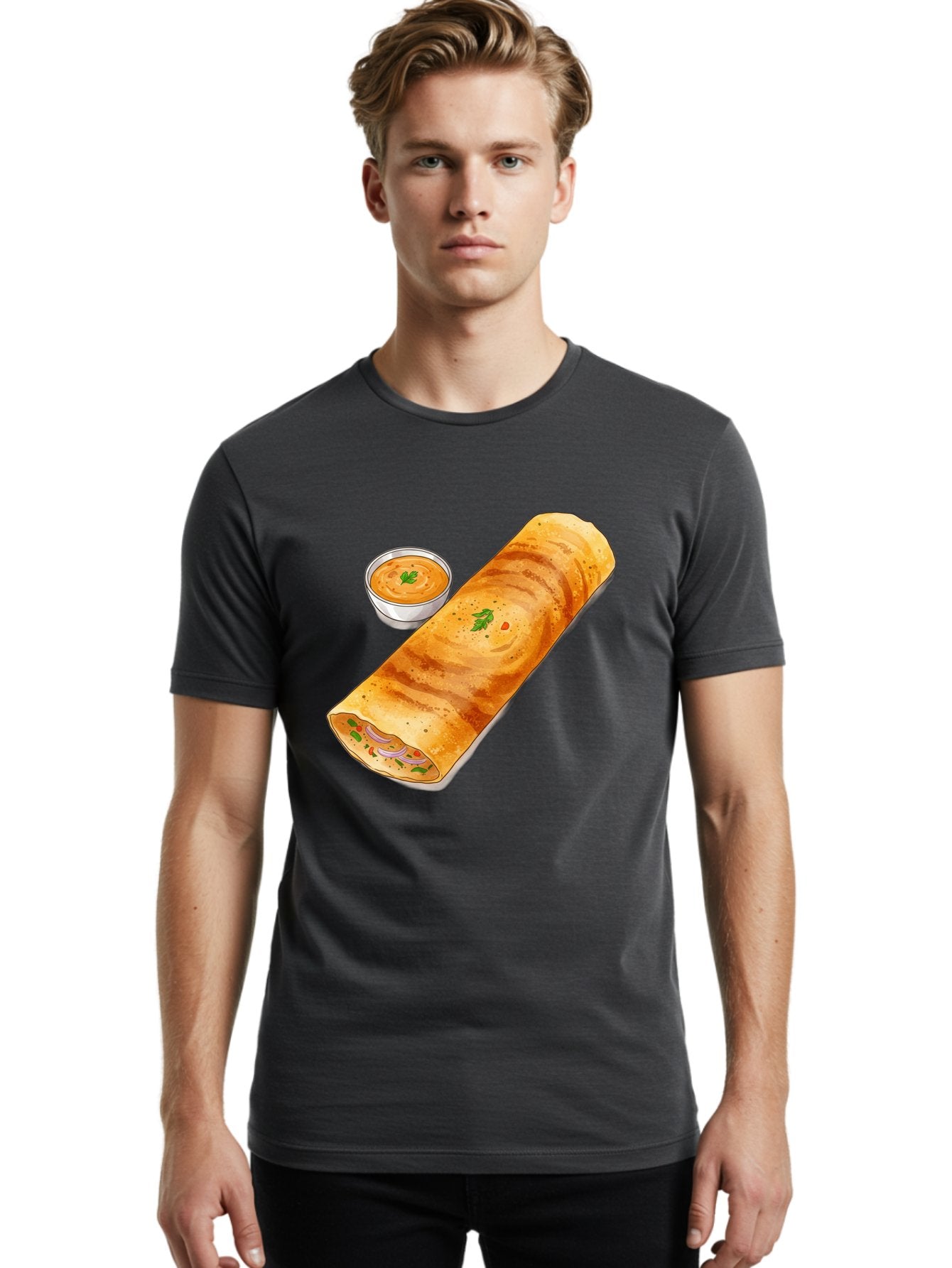 Masala-Dosa-13 Men'S Graphic Tee, 100% Cotton, Comfortable Casual Summer Wear, Machine Washable, Masala Dosa, South Indian Cuisine, Crepe, Rolled Dosa, Spicy Filling, Potato And Onion, Chutney, Indian Food, Traditional Dish, Flavorful, Baa974 27