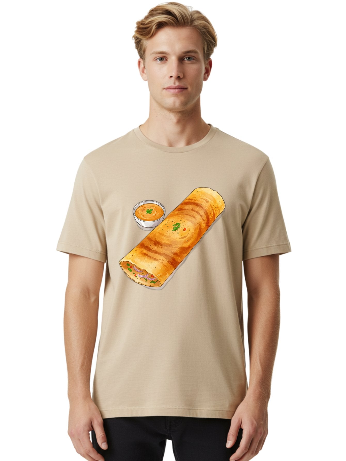 Masala-Dosa-13 Men'S Graphic Tee, 100% Cotton, Comfortable Casual Summer Wear, Machine Washable, Masala Dosa, South Indian Cuisine, Crepe, Rolled Dosa, Spicy Filling, Potato And Onion, Chutney, Indian Food, Traditional Dish, Flavorful, Baa974 26