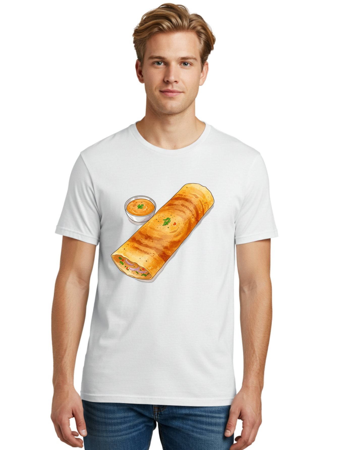 Masala-Dosa-13 Men'S Graphic Tee, 100% Cotton, Comfortable Casual Summer Wear, Machine Washable, Masala Dosa, South Indian Cuisine, Crepe, Rolled Dosa, Spicy Filling, Potato And Onion, Chutney, Indian Food, Traditional Dish, Flavorful, Baa974 24